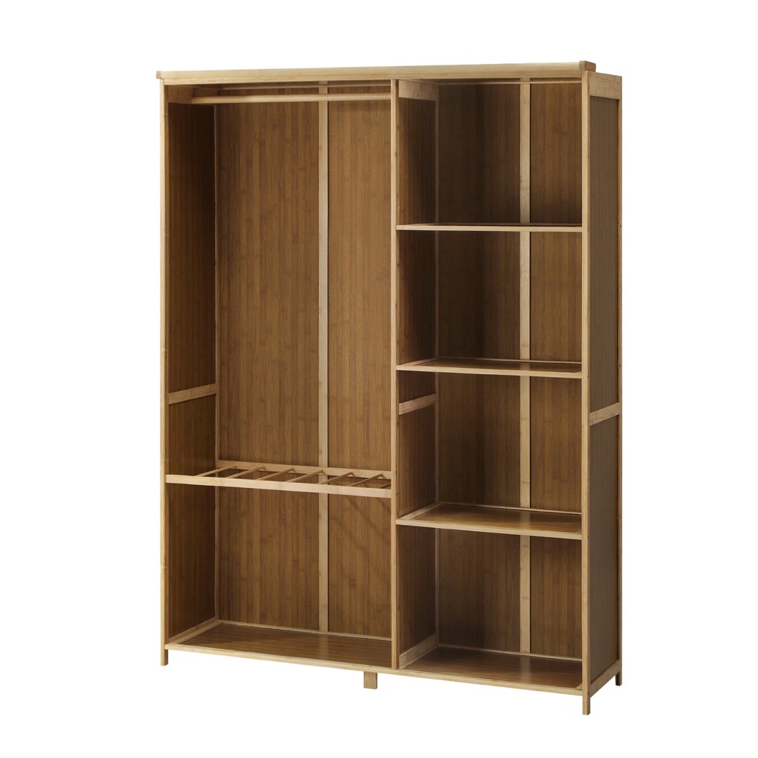 1 Oikiture Open Wardrobe Shelf Unit Clothes Storage 5 Shelves Hanging Rail
 - natural, 1 of 10