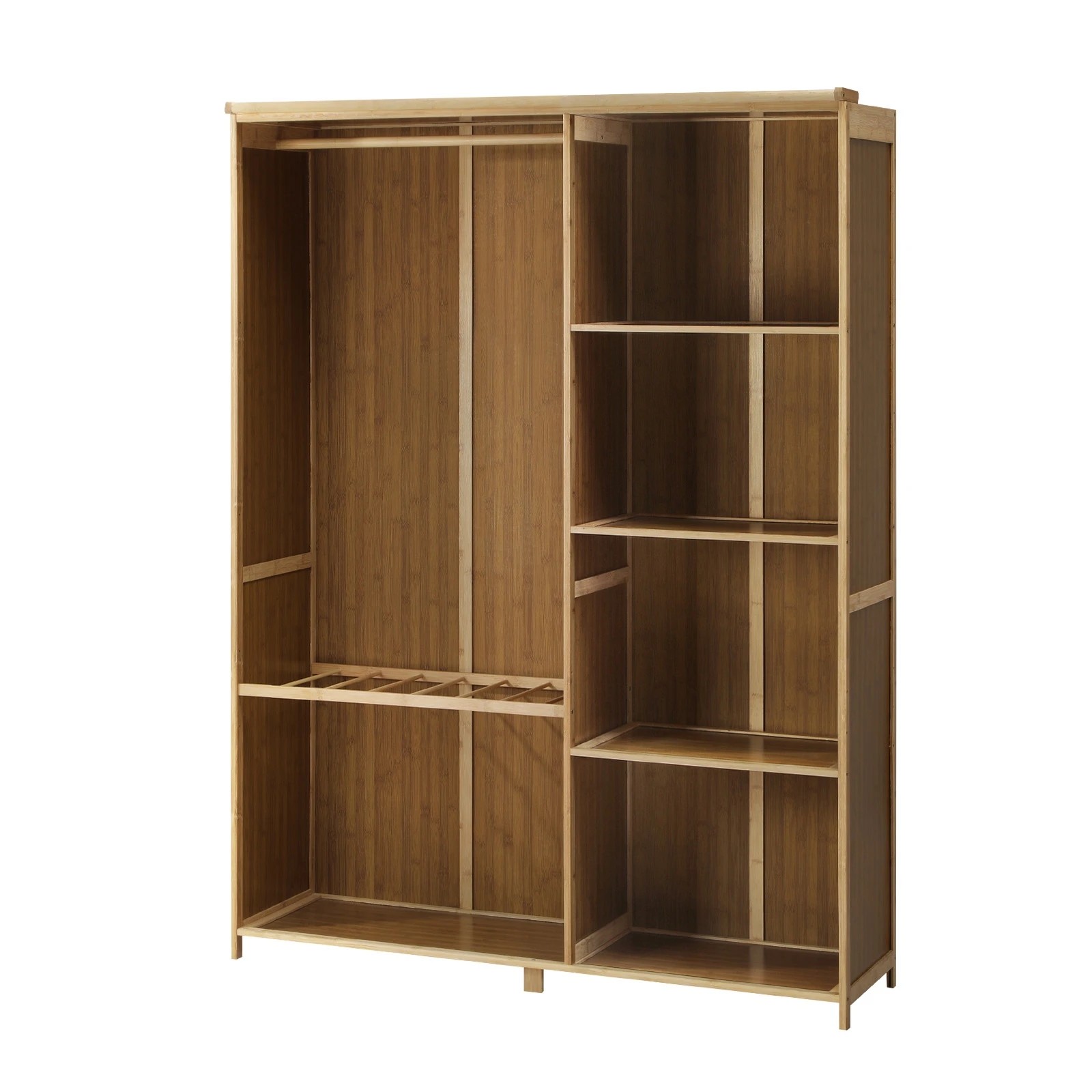 1 Oikiture Open Wardrobe Shelf Unit Clothes Storage 5 Shelves Hanging Rail
 - natural, 1 of 10