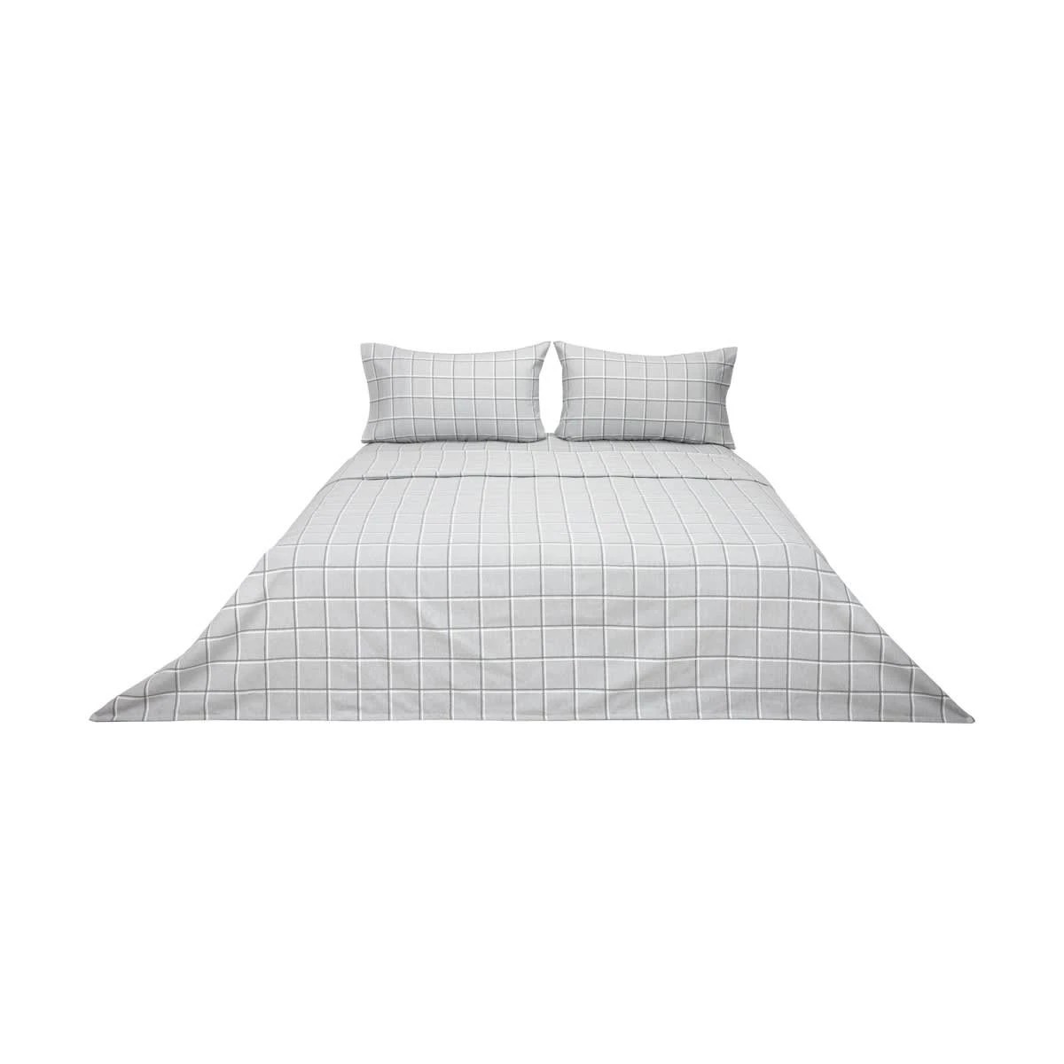 6 Check Flannelette Cotton Sheet Set - Double Bed, Grey, 6 of 7