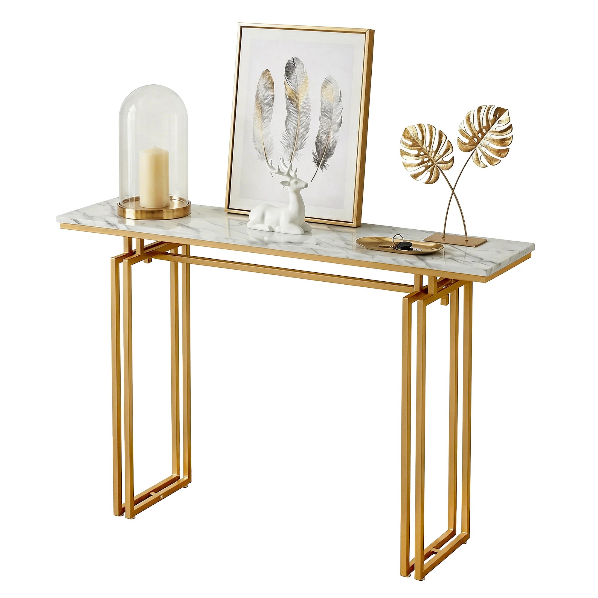 1 Artiss Console Table Hallway Entryway Table Marble Effect 110CM - Gold, 1 of 9