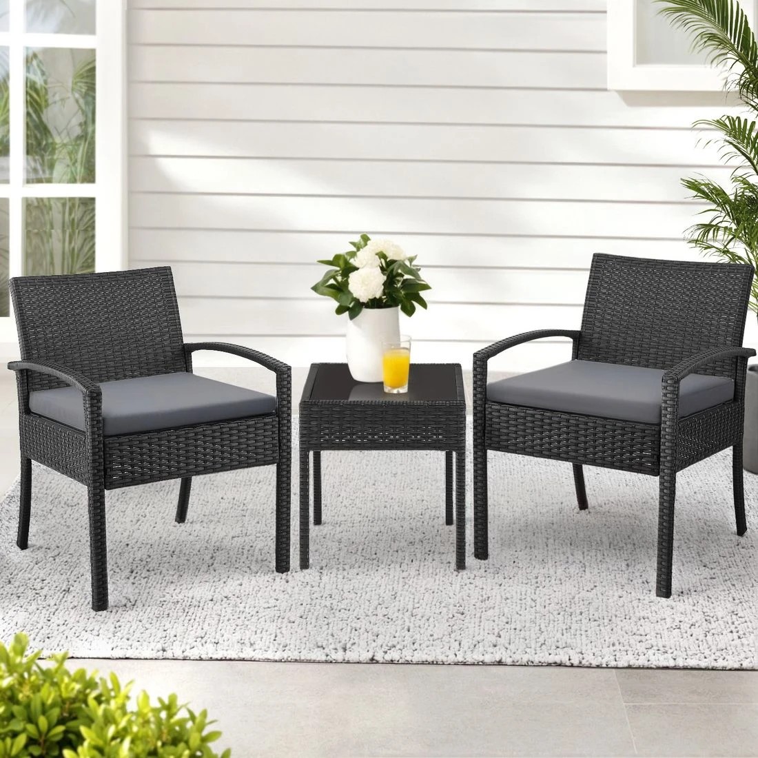 3 Gardeon 3PC Patio Furniture Bistro Set Wicker Outdoor Lounge Setting - Black, 3 of 7