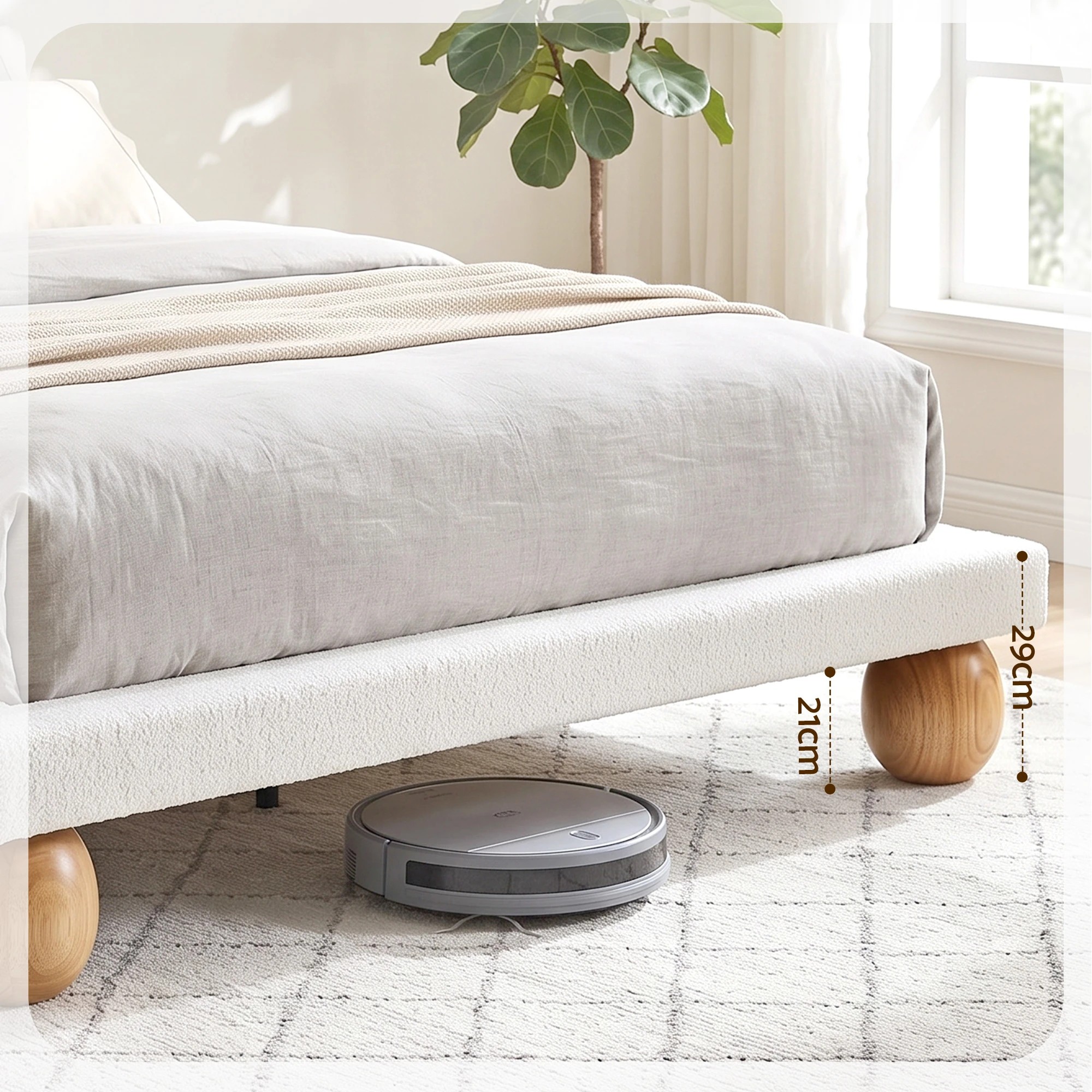 5 Artiss Bed Frame with Boucle Upholstery and Solid Rubber Wood Legs - Queen Bed - Beige, 5 of 10