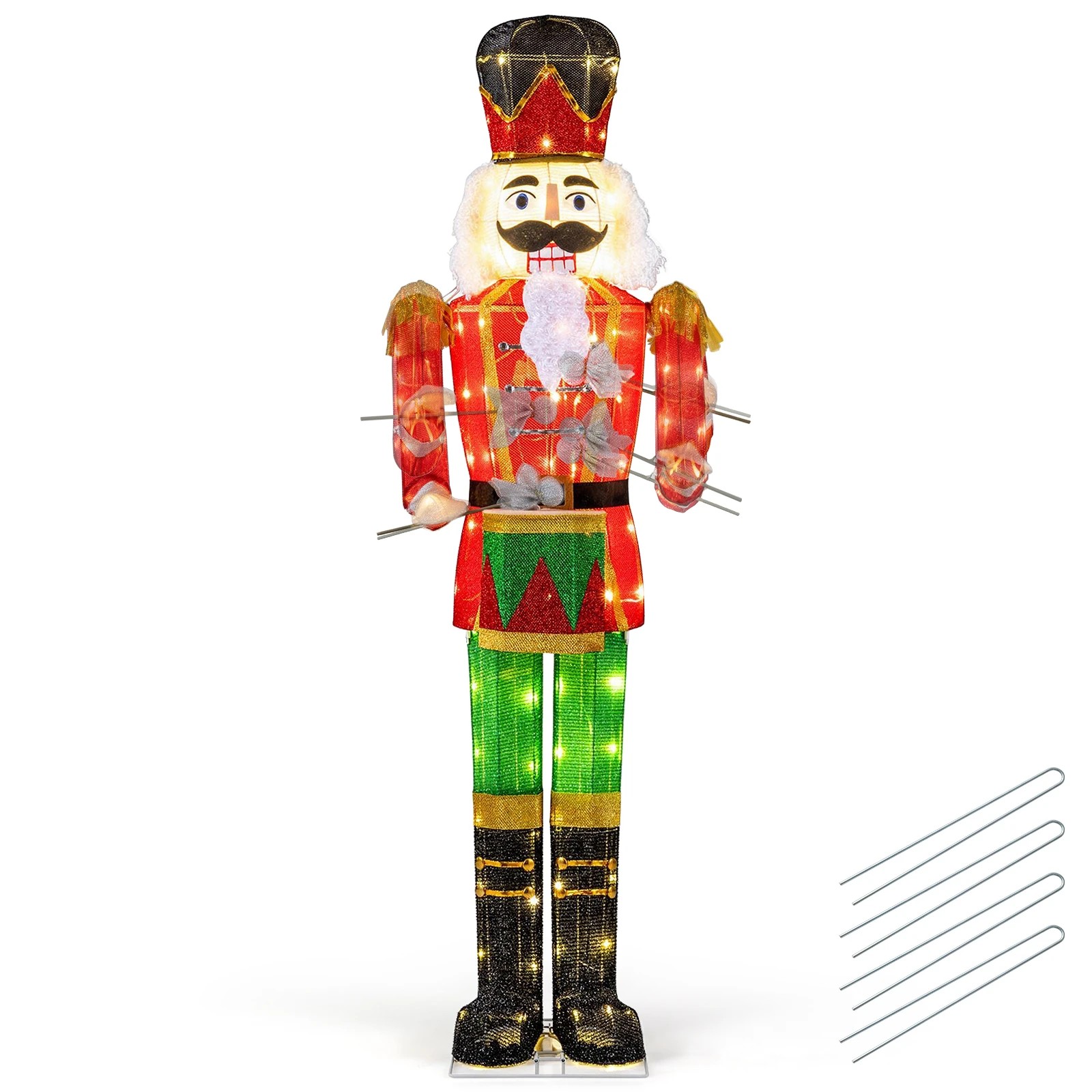 Costway 154cm Lighted Animated Christmas Nutcracker w/Playing Hands ...