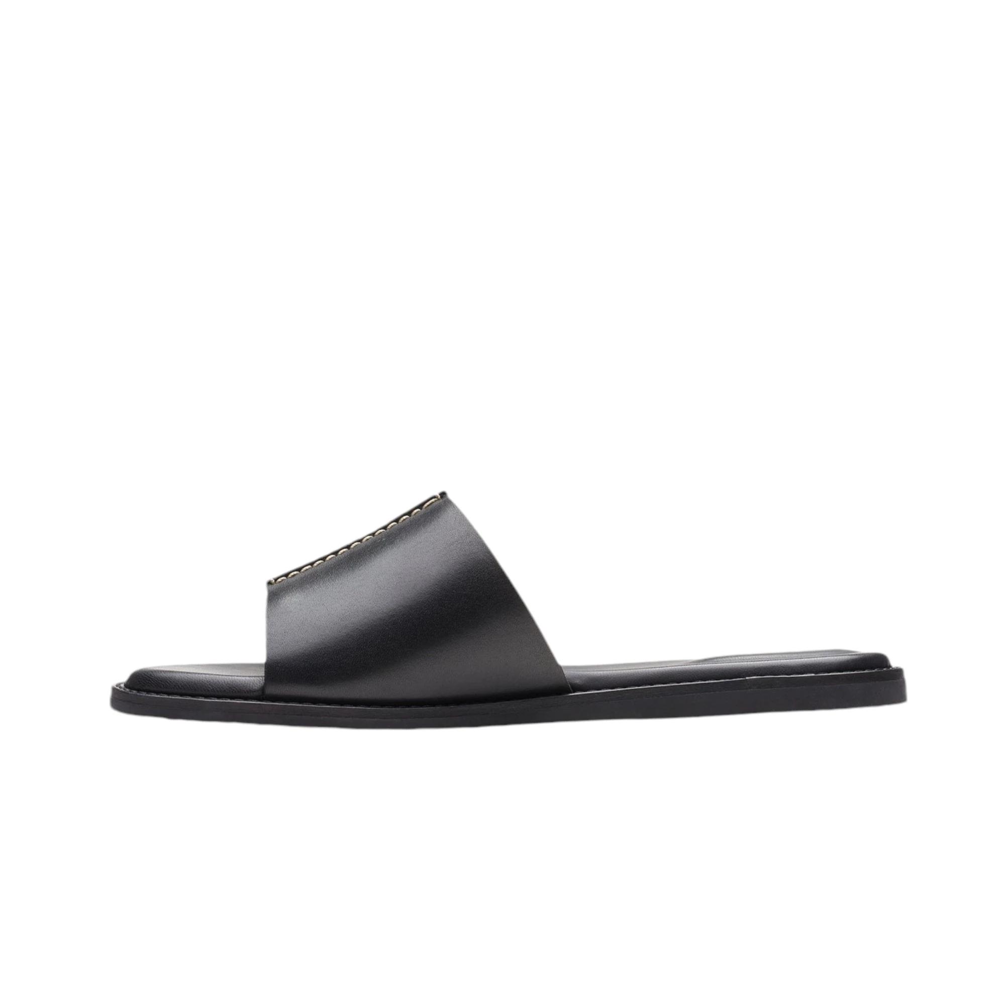 2 Clarks Womens Karsea Mule Slides Leather Sandals Slip On Shoes BLACK, 2 of 6