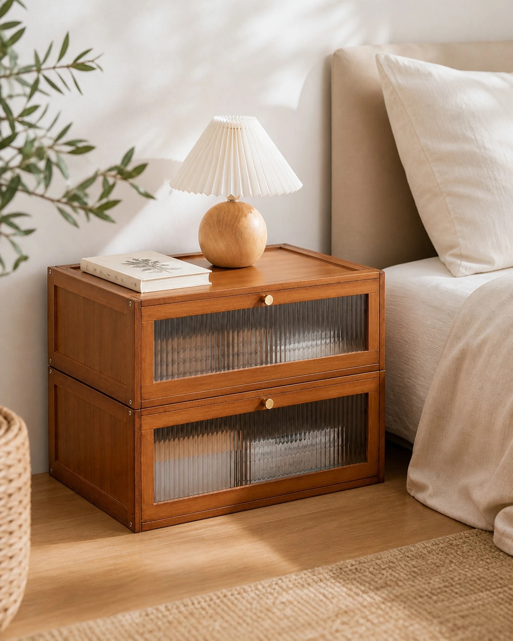4 Foret Stackable Shoe Box Storage Cabinet Fluted Door 50cm Brown, 4 of 8