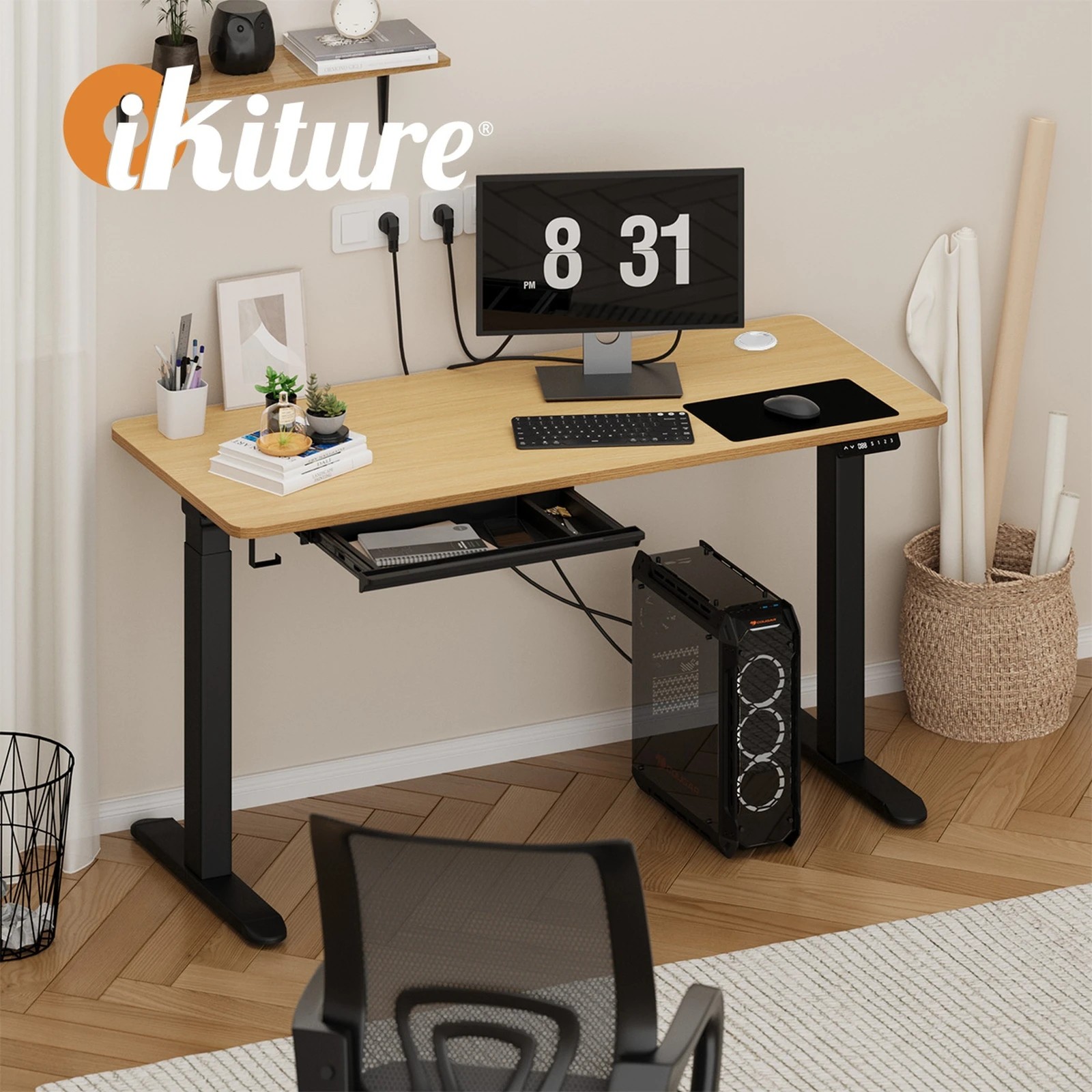 3 Oikiture 150cm Electric Standing Desk With Drawer Height Adjustable
 - Multi, 3 of 4