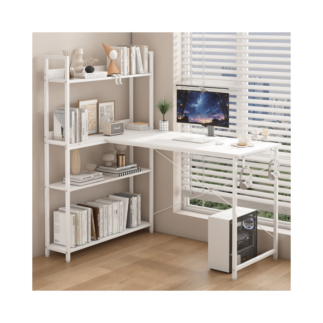 10 Advwin 120cm L Shaped Computer Desk With Reversible Storage Shelves Corner Desk White, 10 of 10