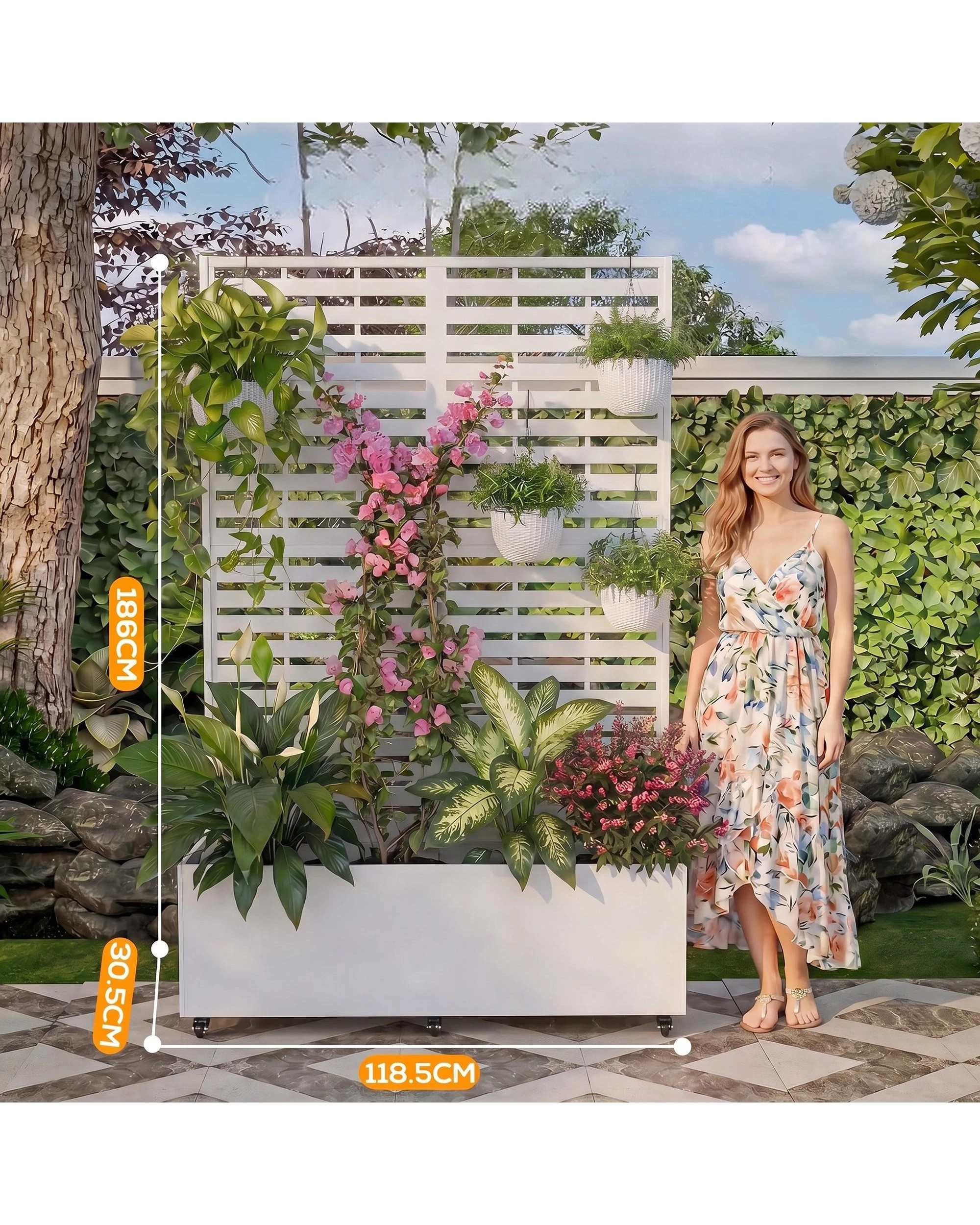 Advwin Metal Planter Box, Galvanized Steel Privacy Fence Trellis ...