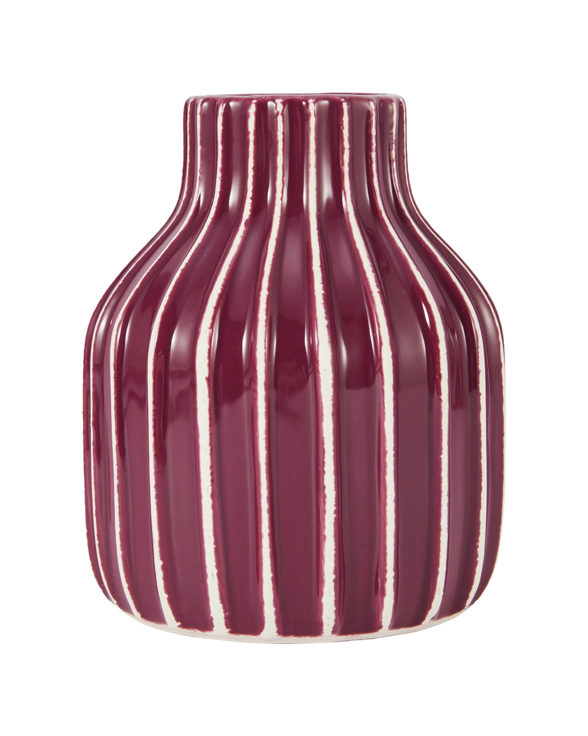 1 Burgundy Stripe Ceramic Vase, 1 of 5