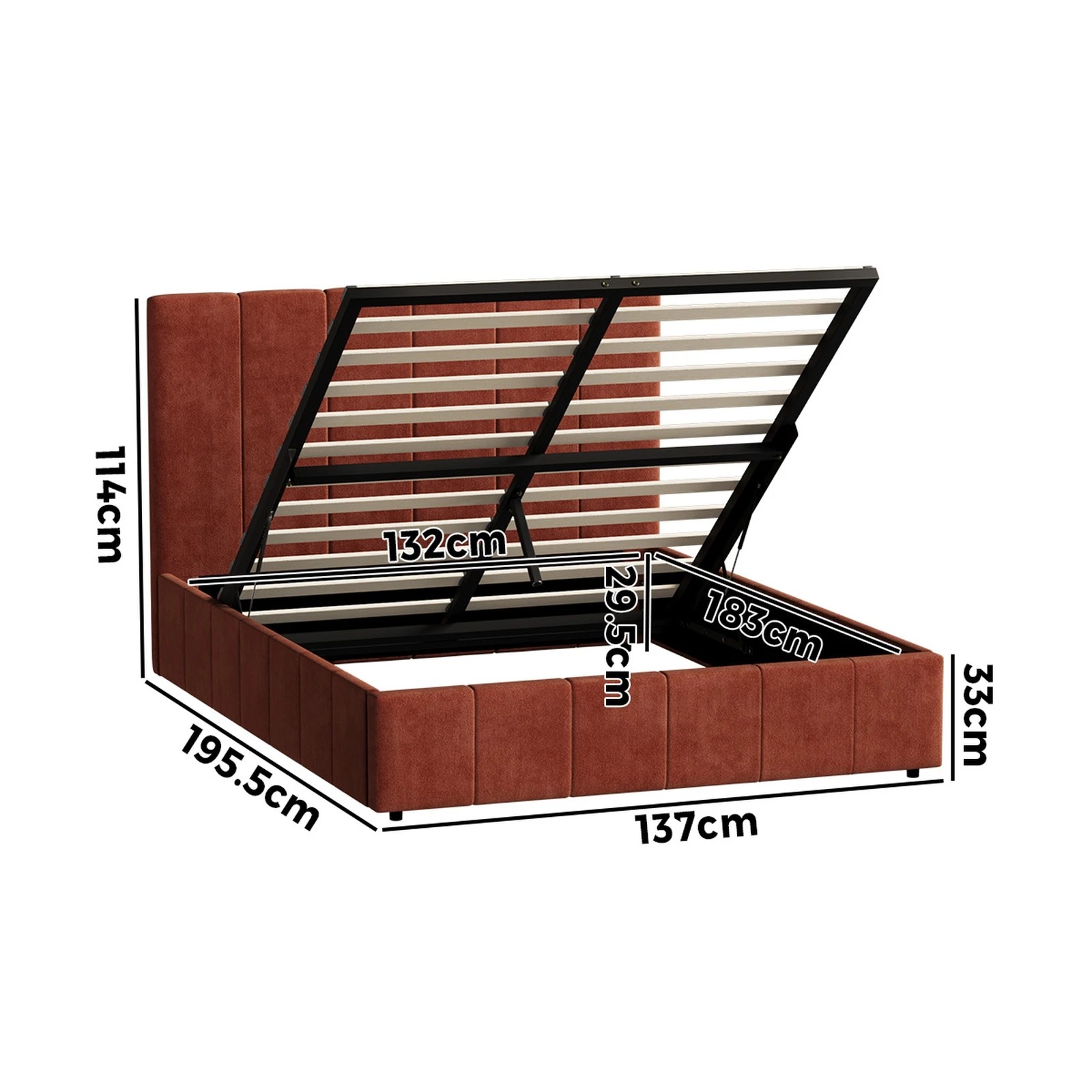 2 Oikiture Bed Frame Double Size Beds Gas Lift Mattress Base Fluted Headboard - Brown, 2 of 9