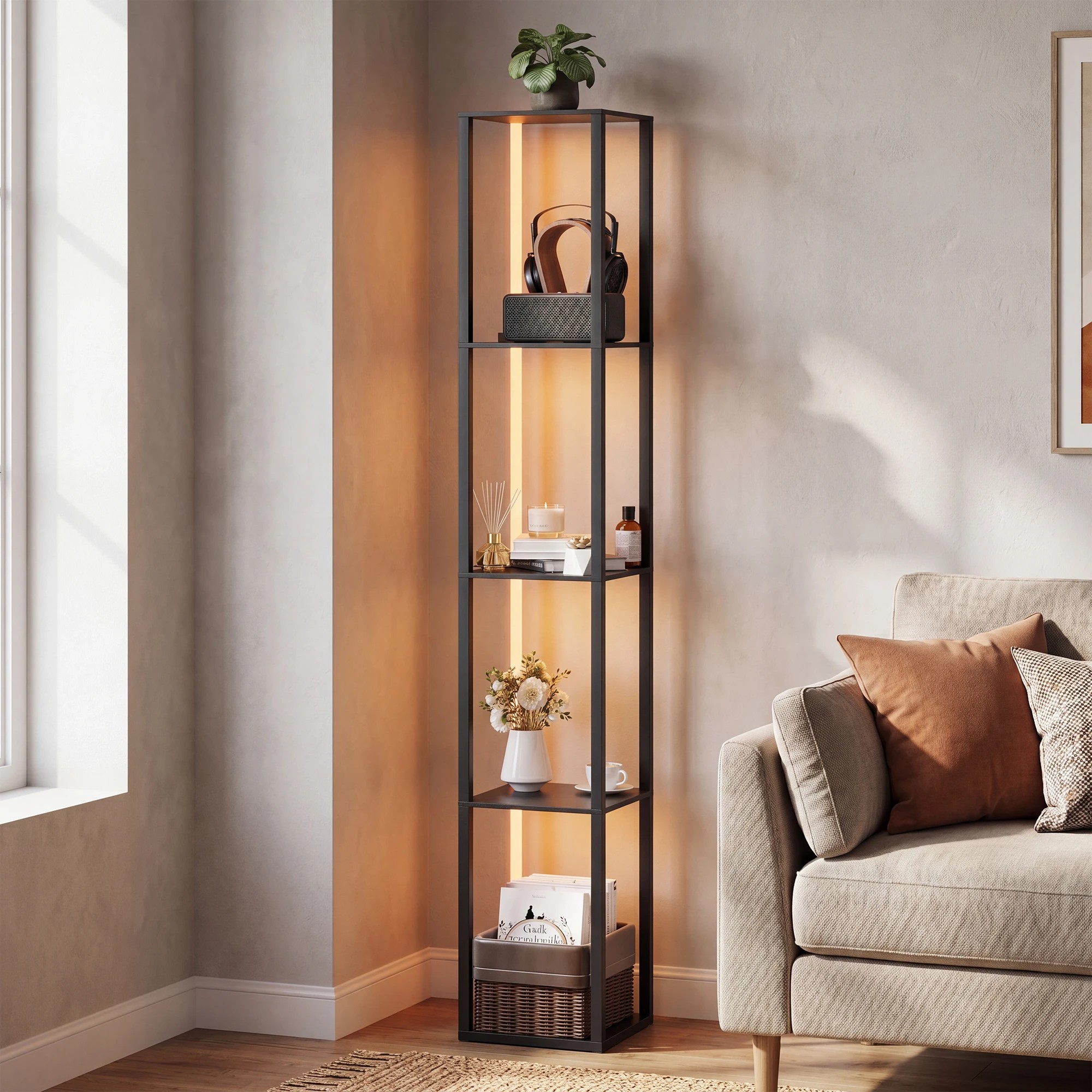 3 Advwin 5 Tier LED Floor Lamp Corner Shelf Display Bookcase Storage Unit Stand Bookshelf - Black, 3 of 6