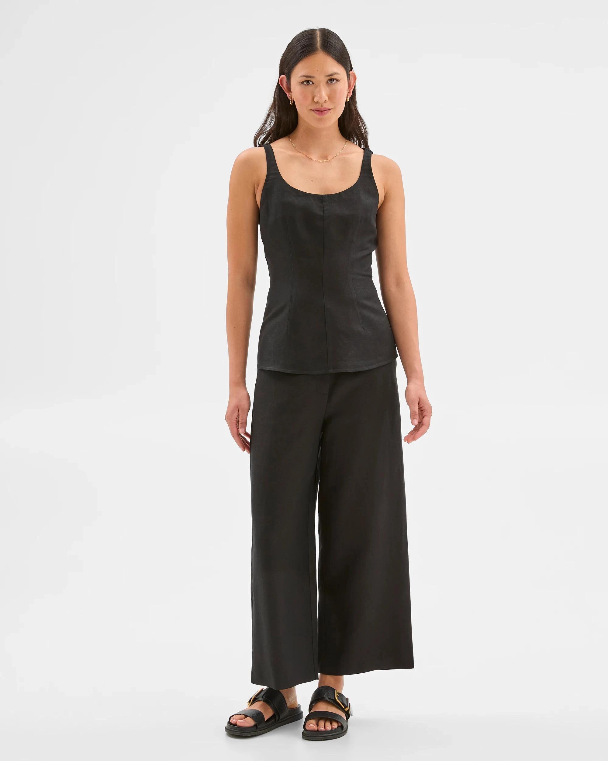 5 Linen Blend Sleeveless Tailored Top - Preview BLACK, 5 of 6