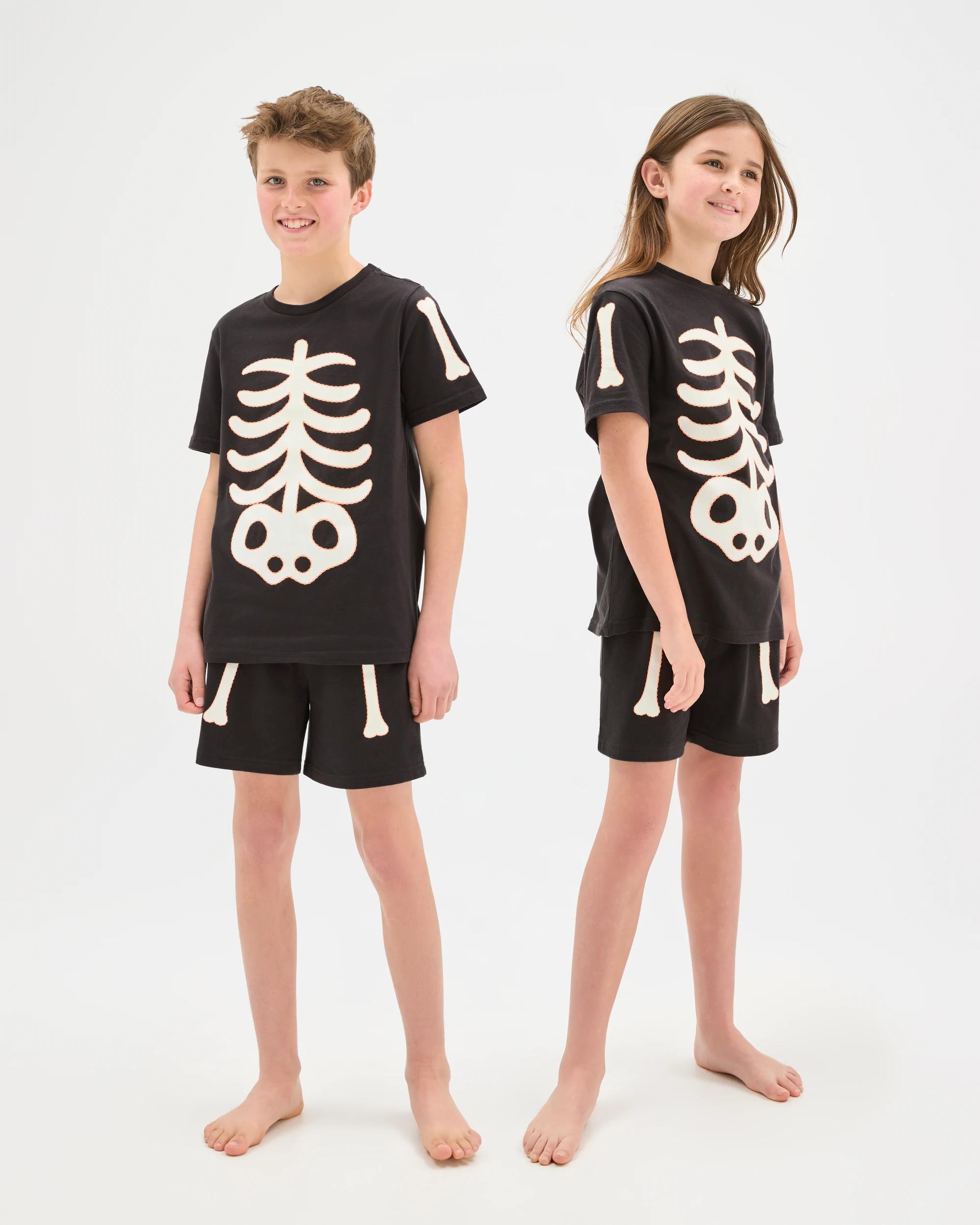 1 Target Kids Sibling Matching Organic Cotton Older Kids Pyjama Set BLACK SKELETON, 1 of 9