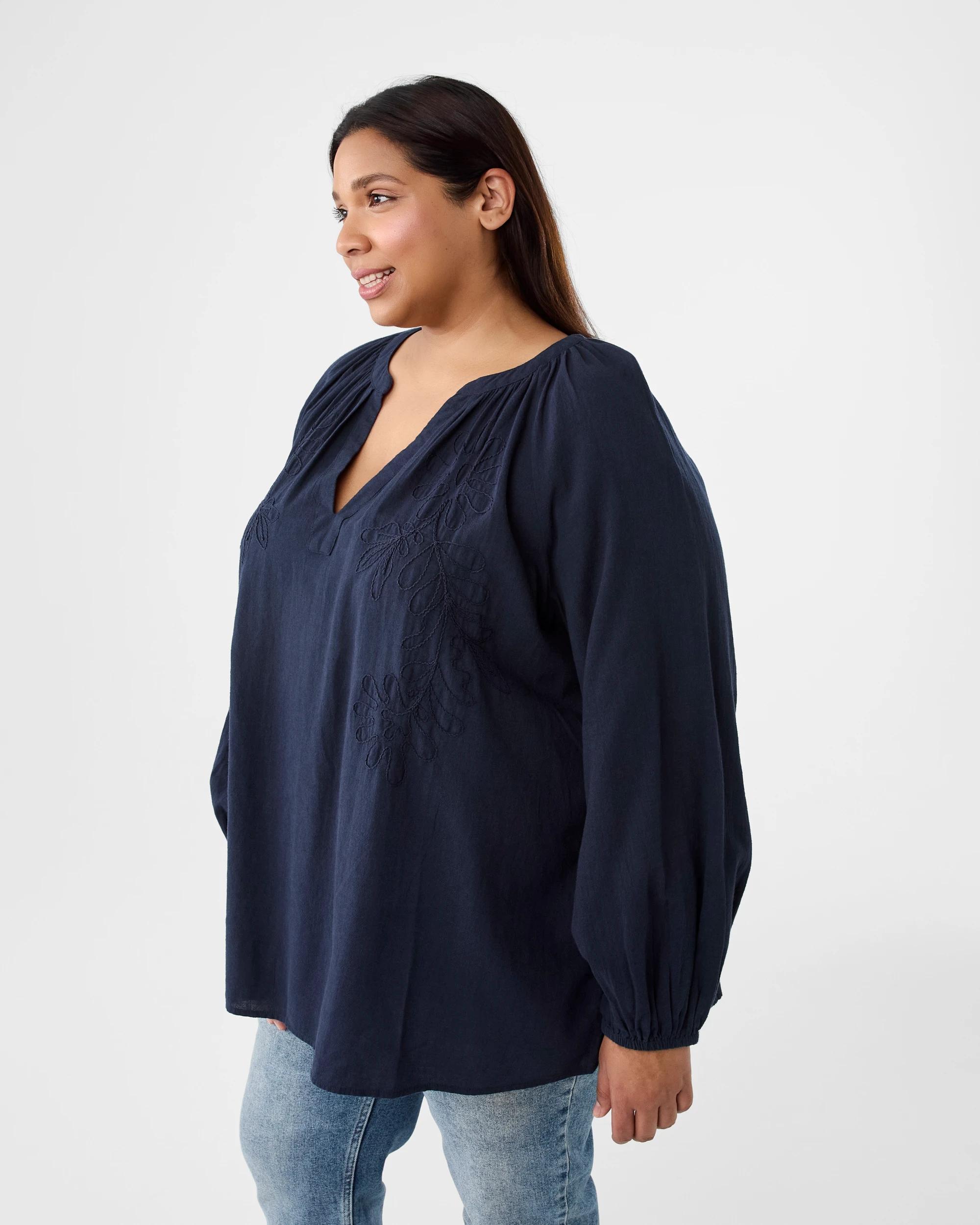 2 Curve Long Sleeve Embroidered Front Top Navy Blaze, 2 of 6