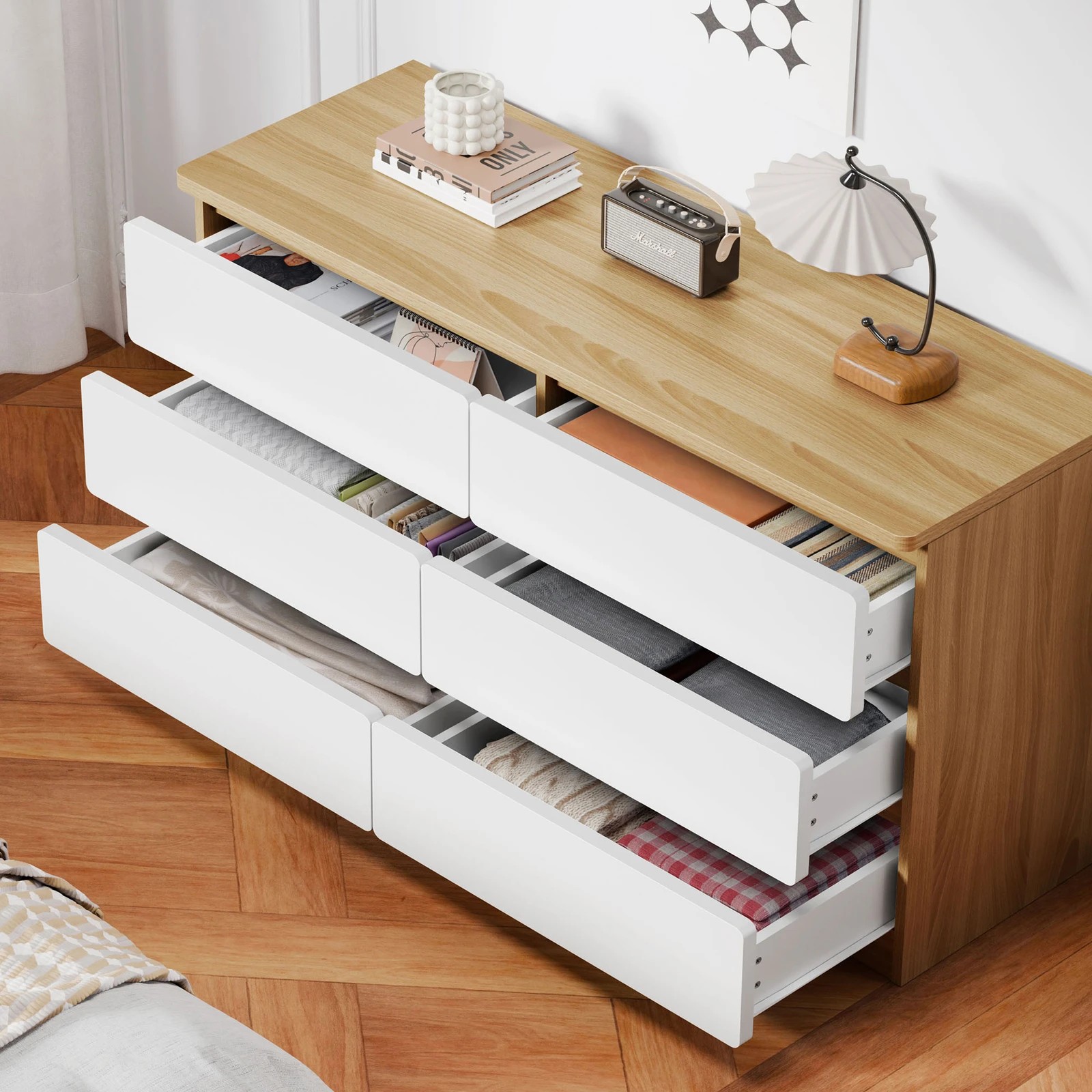 2 Alfordson 6 Chest of Drawers Minimalist Storage Cabinet Dresser - Oak, 2 of 10