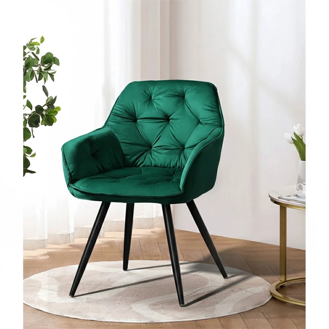 4 Artiss Dining Chairs Set of 2 Diamond Tufted Armchair - Green, 4 of 5