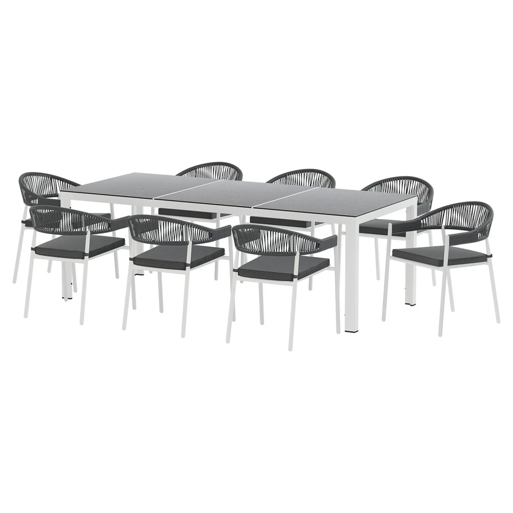 1 Gardeon Outdoor Dining Set 9 Piece Steel Table Chairs Setting - White, 1 of 5