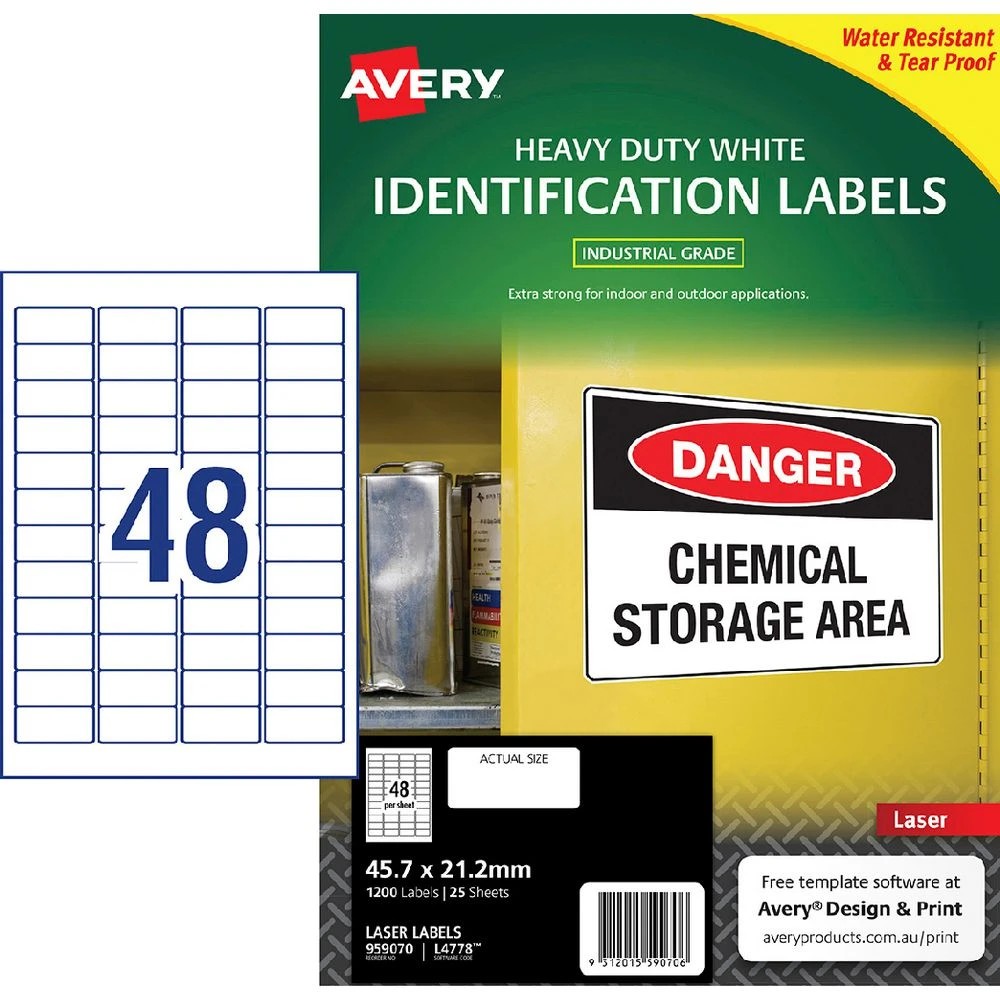 1 Avery 48UP Heavy Duty Laser Labels White 25 Sheets, 1 of 4