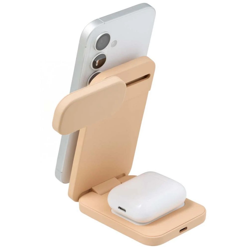 2 Otto On The Go Foldable 3 in 1 Wireless Charging Stand Tan, 2 of 7