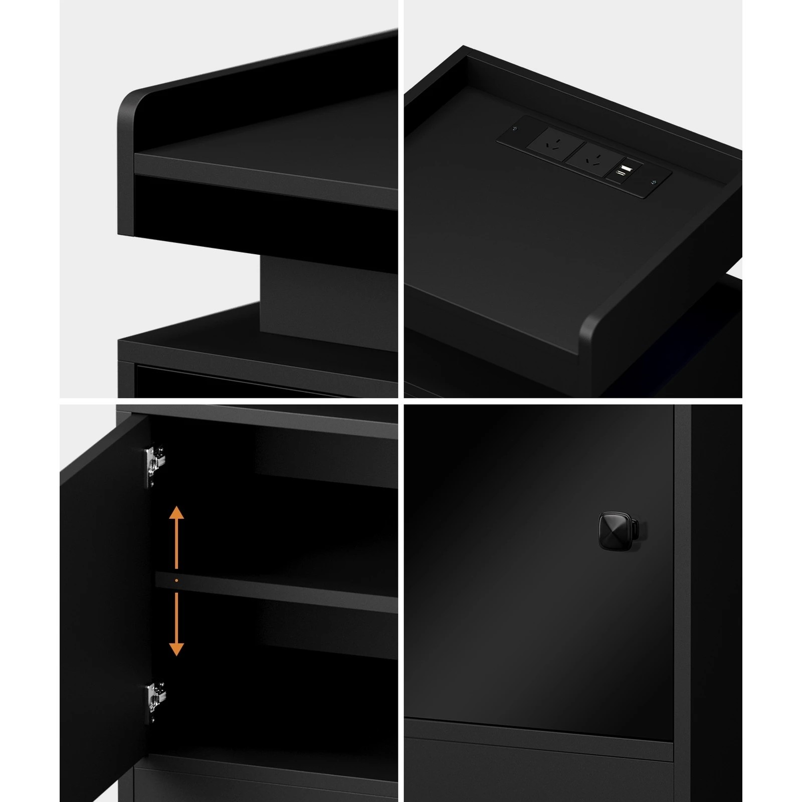 3 Oikiture 2x Bedside Table LED Nightstand USB Charging Station Side Table - Black, 3 of 6