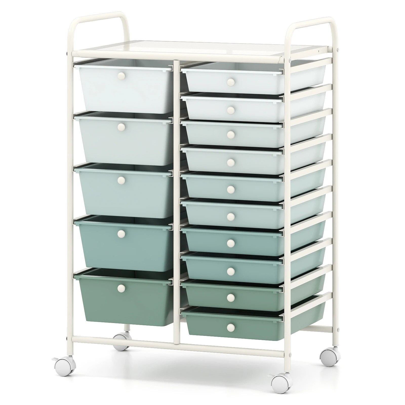 1 Costway 15 Drawers Rolling Storage Cart Mobile Utility Trolley - Green, 1 of 5