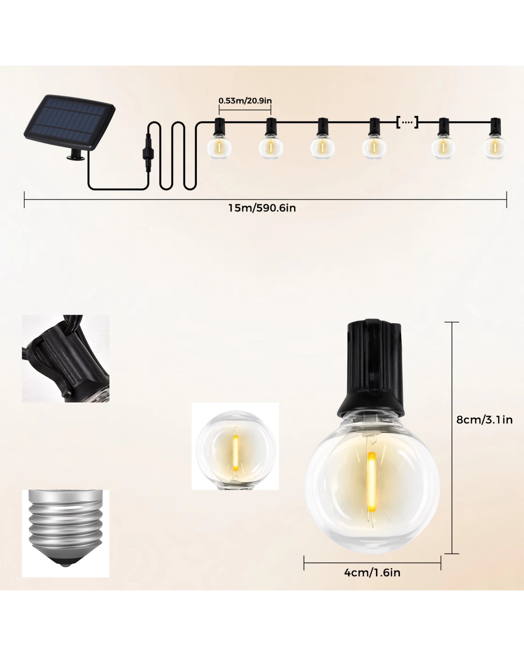 6 Advwin Outdoor Festoon String Lights Outdoor 15M Waterproof, 6 of 8