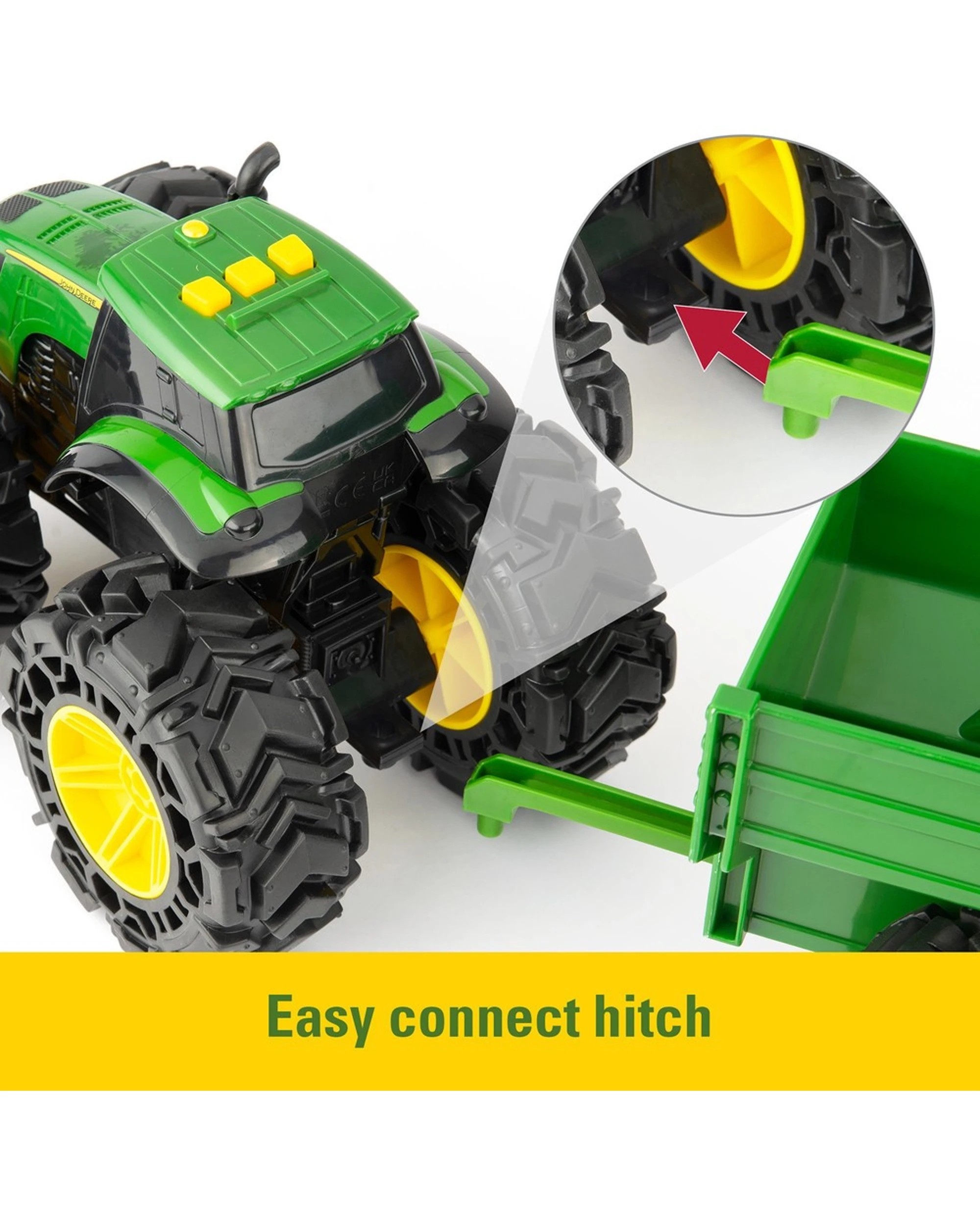 4 John Deere Monster Treads Tractor With Wagon Lights Sounds And Super Bouncy Tyres Kids Toy - Green, 4 of 8