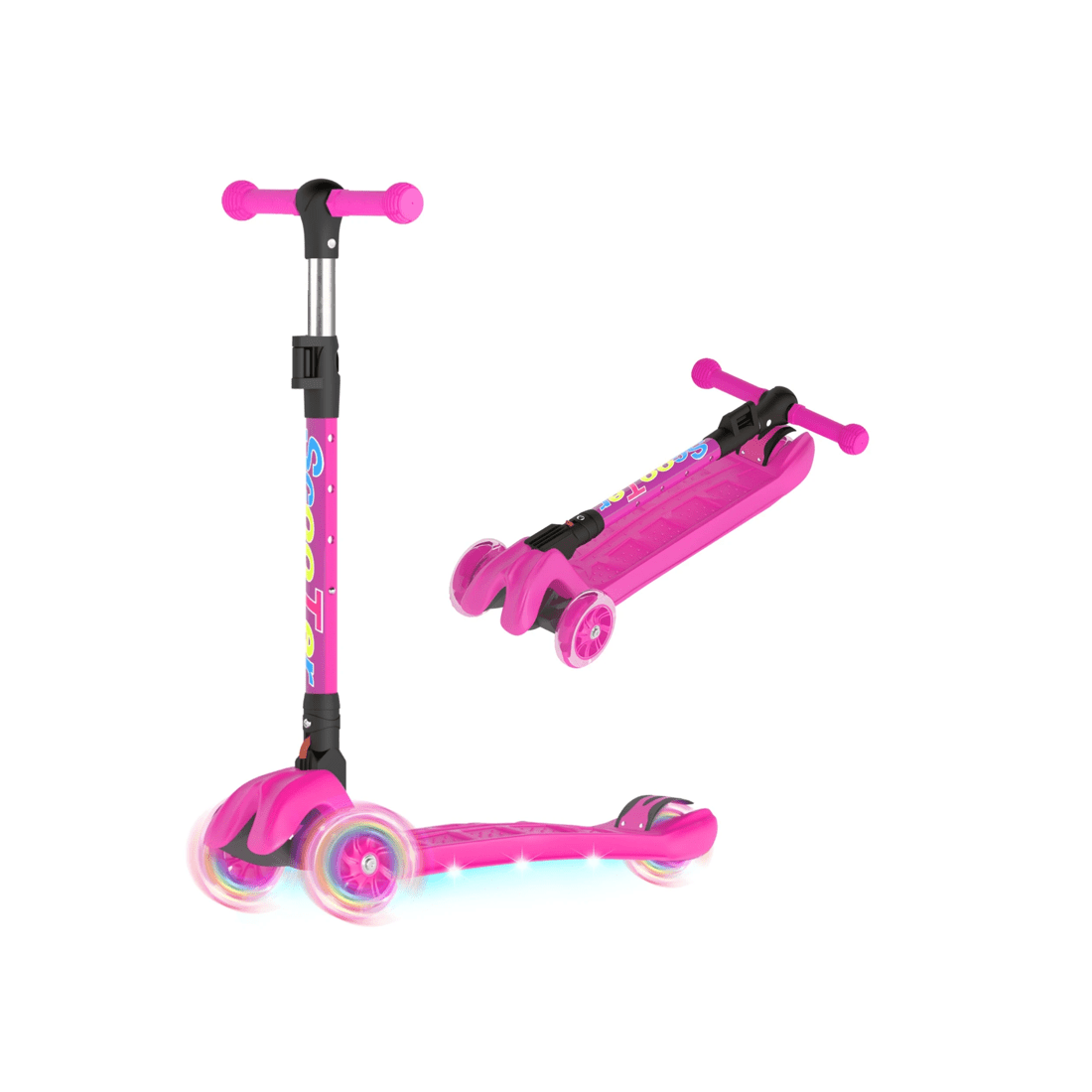 1 Advwin Foldable Kids Scooter w/ Music Light Up 3 Wheels Pink, 1 of 9