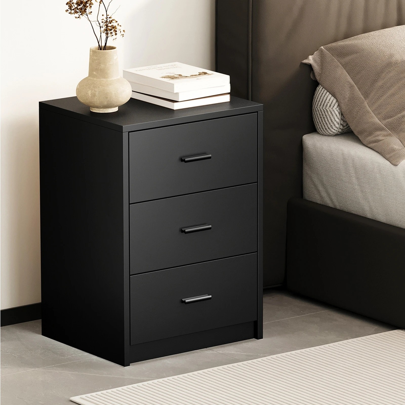 4 Oikiture Bedside Table 3 Drawers Nightstand Bedroom Storage Side End - Black, 4 of 9