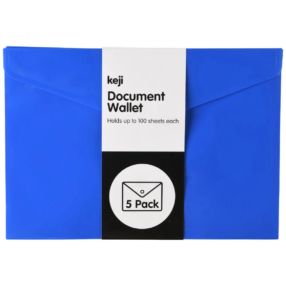 1 Keji A4 Button Document Wallet Blue 5 Pack, 1 of 3