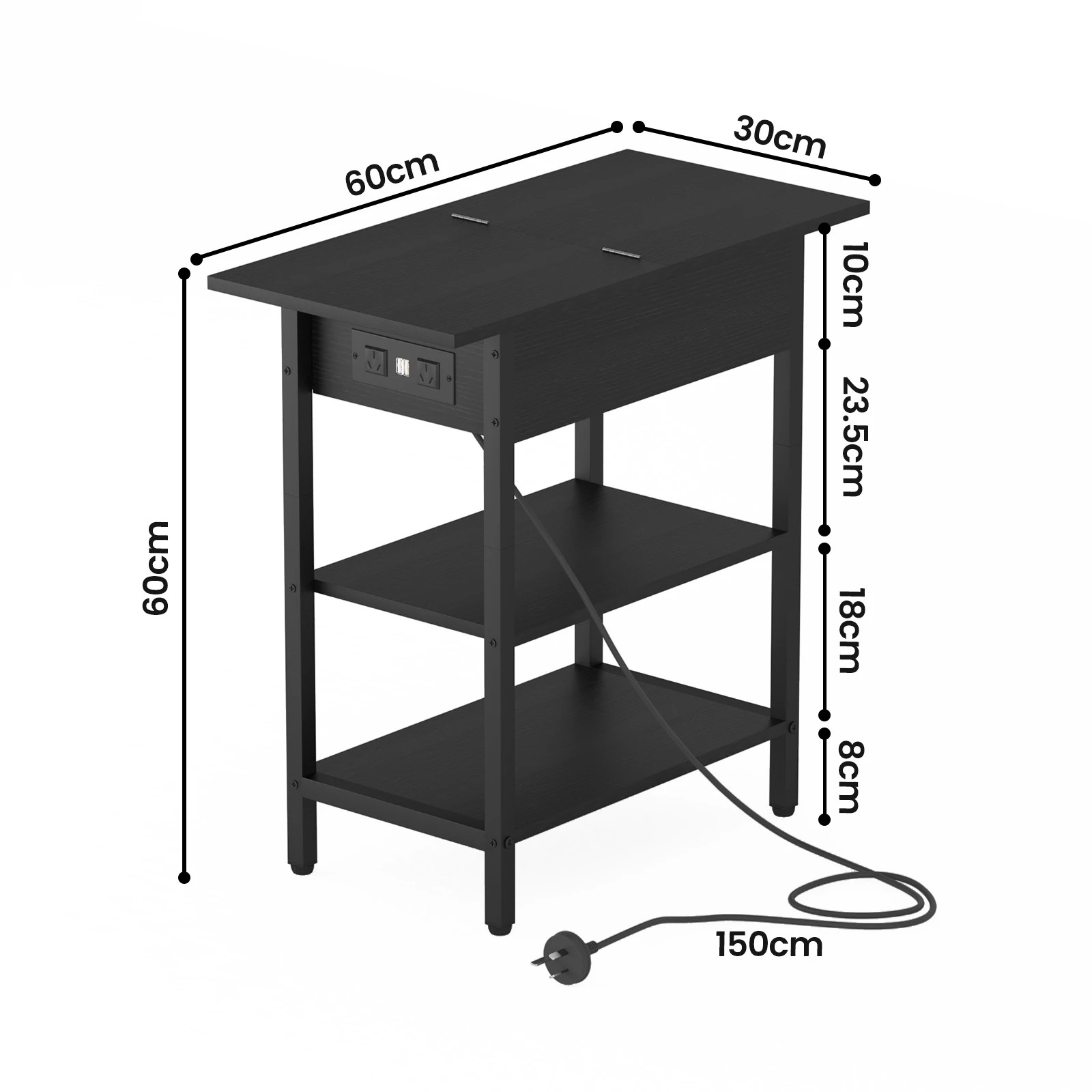 2 Advwin Set Of 2 Flip Top Side Table W/ Charging Station Black, 2 of 8