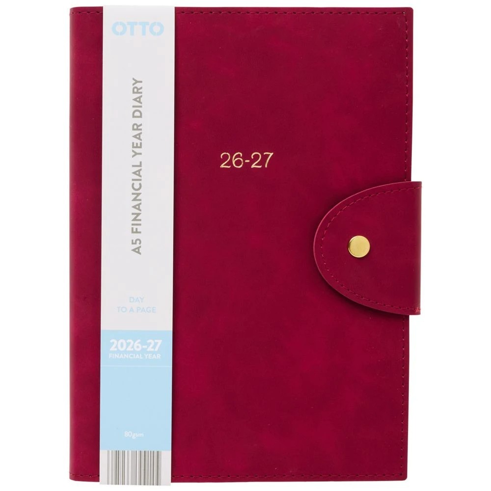1 Otto A5 Day To Page Suede Diary FY26/27 Burgundy, 1 of 7