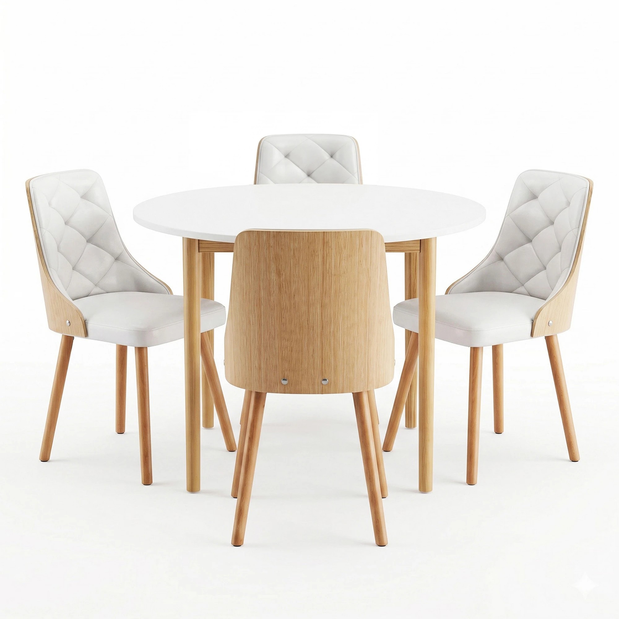3 Artiss Dining Table and Chairs Set 5PCS Round 4 PU Leather Seater Dining Set - White, 3 of 8