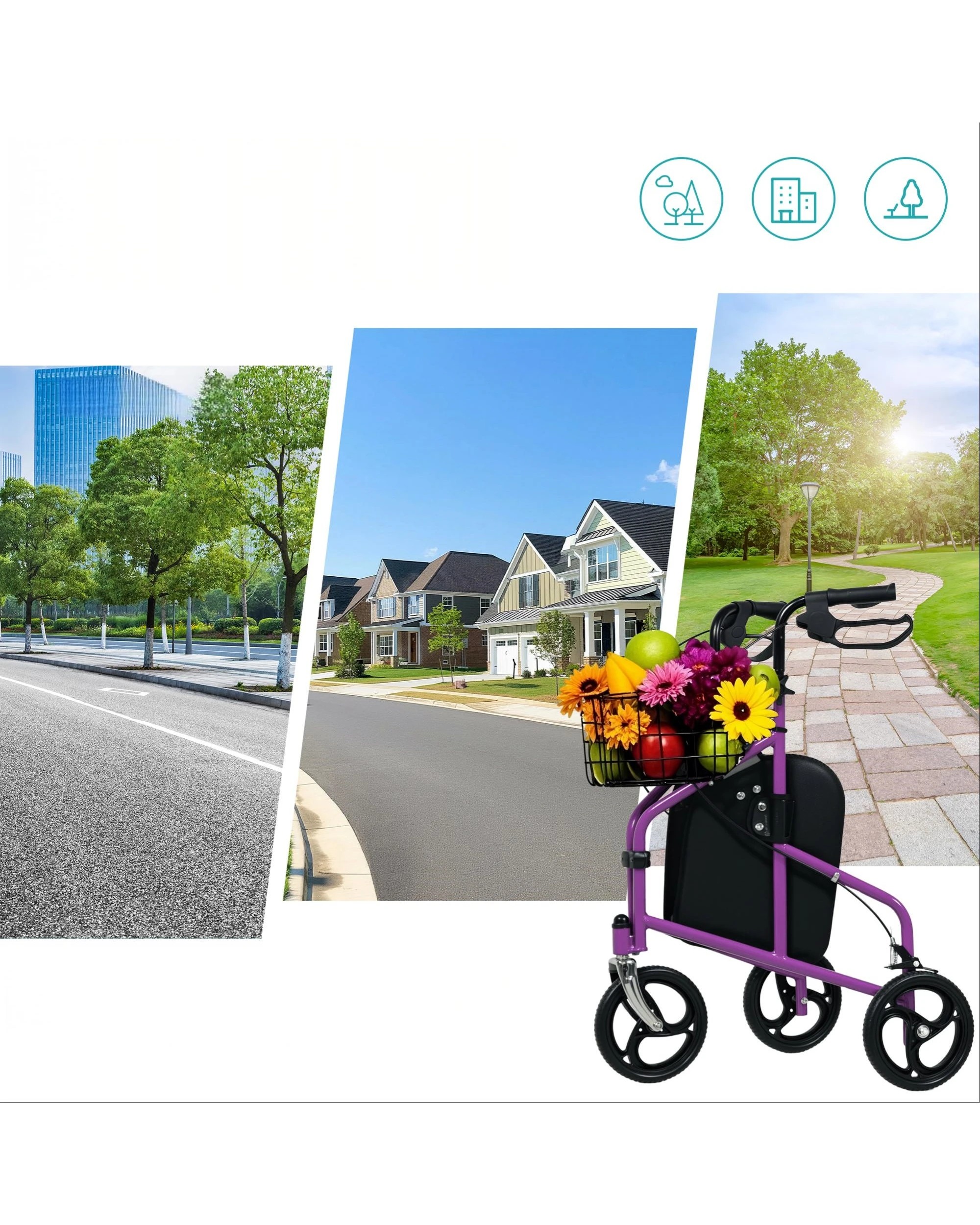 8 Advwin Rollator Walker 3 Wheel Mobility Aid - Purple, 8 of 8