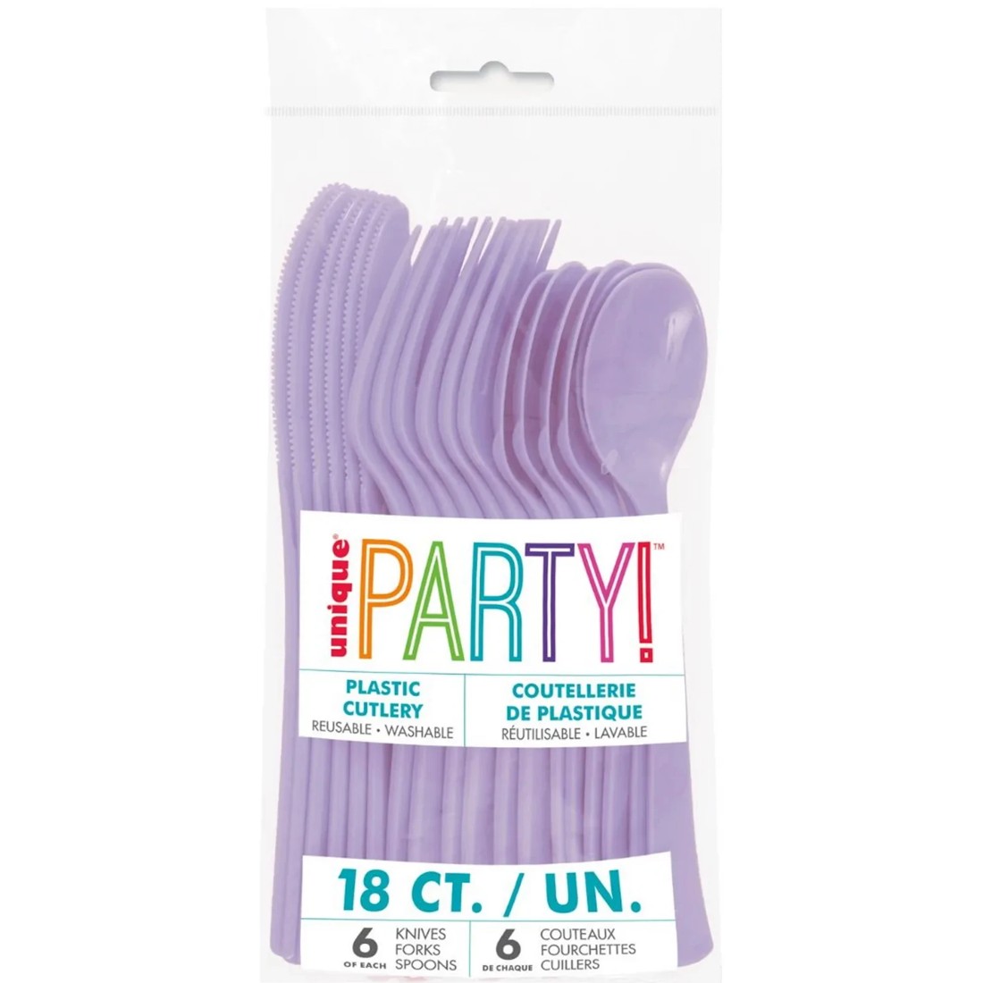 2 Unique Lavender Reusable Plastic Cutlery (Pack of 18), 2 of 2