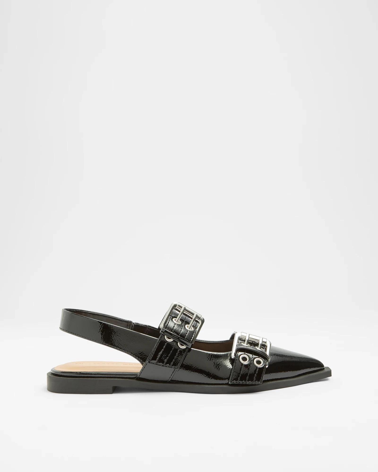 1 Target Womens Pointed Toe Double Strap Buckle Sling Flat - Tina BLACK, 1 of 3