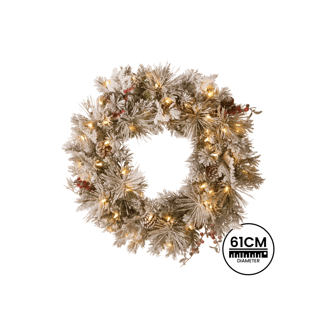 3 Christabelle 61cm Snowy Christmas Wreath Bedford With Led Lights Front Door Decoration Ornament, 3 of 7
