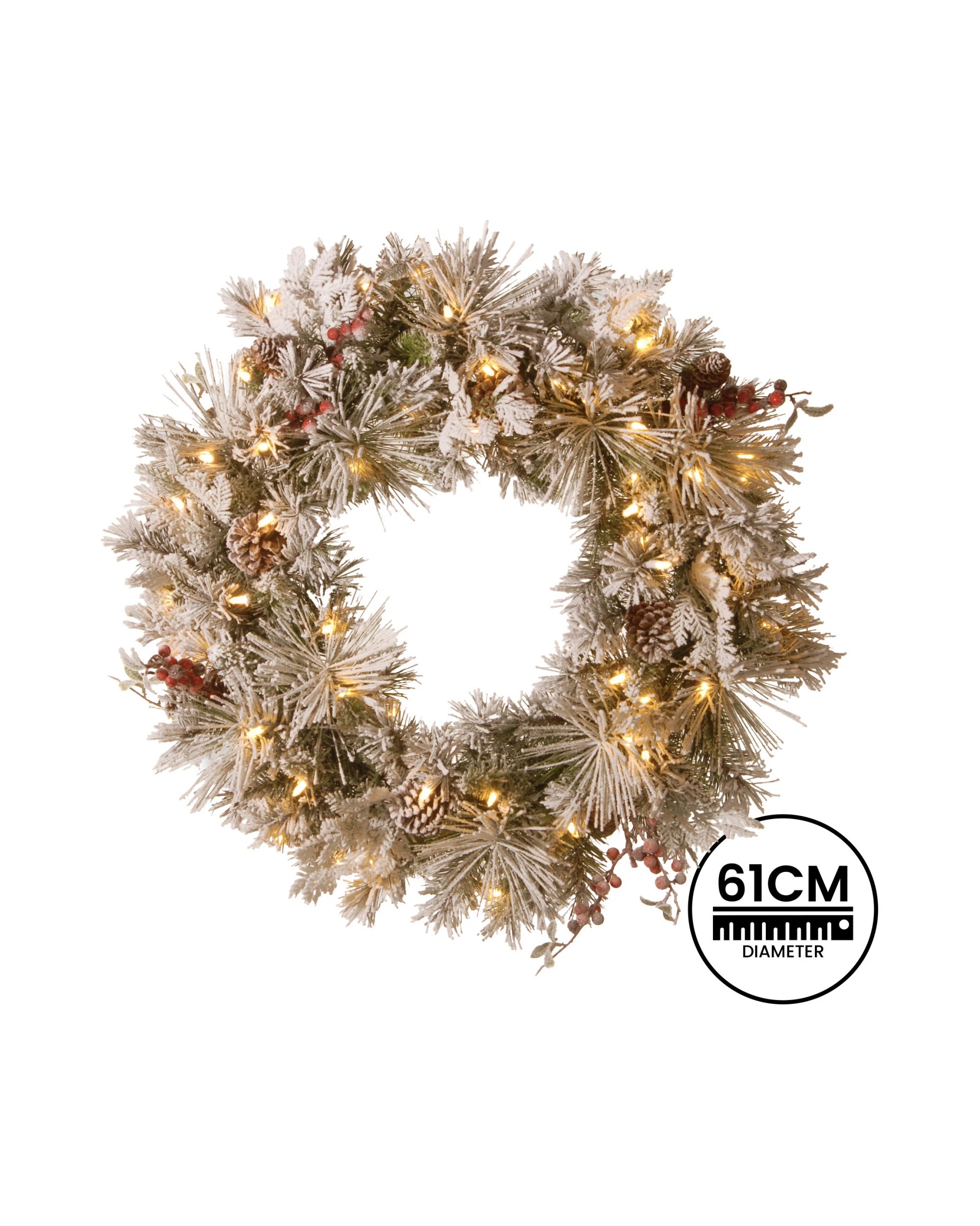 3 Christabelle 61cm Snowy Christmas Wreath Bedford With Led Lights Front Door Decoration Ornament, 3 of 7