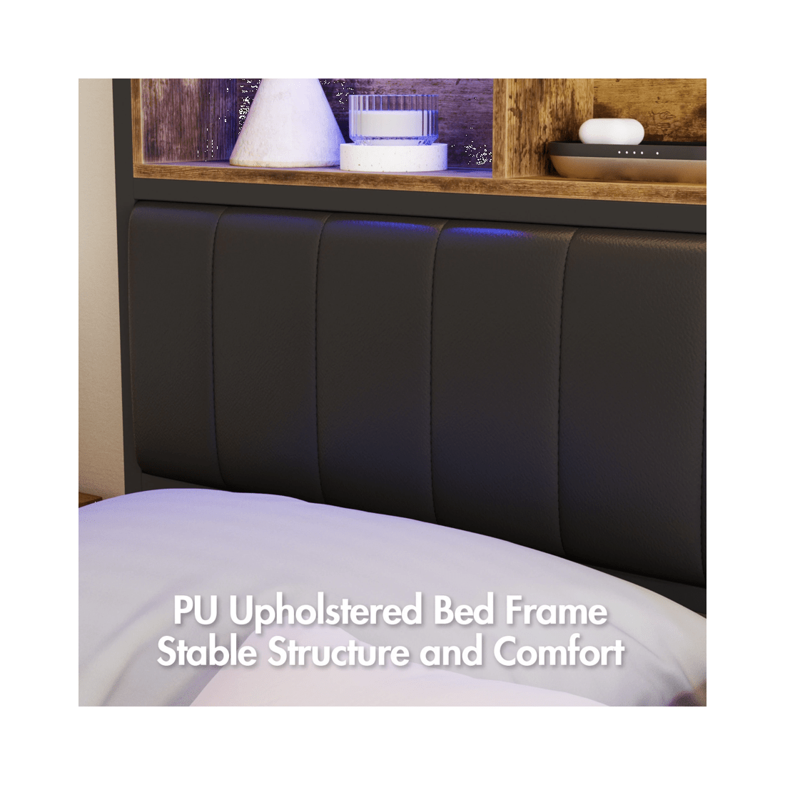 4 Advwin Double Bed Frame With Charging Station & Led Storage Bookcase, 4 of 8