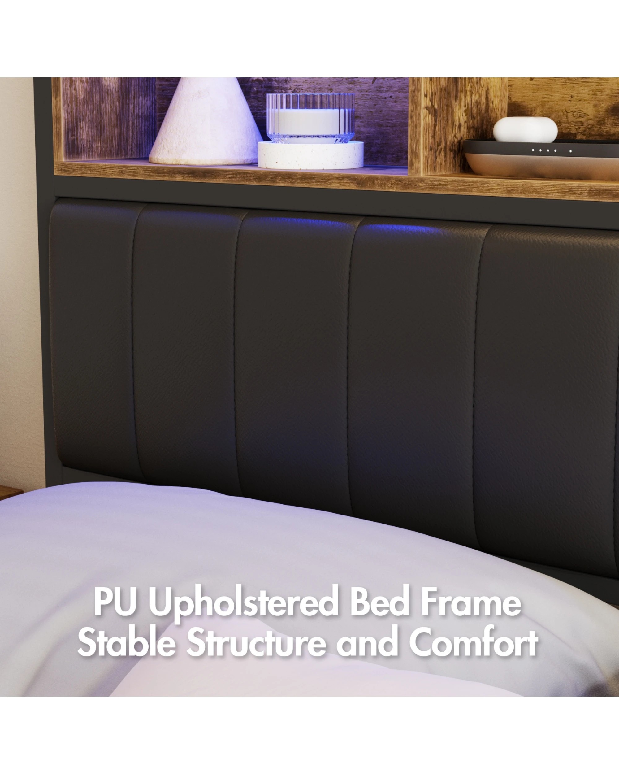 4 Advwin Double Bed Frame With Charging Station & Led Storage Bookcase, 4 of 6