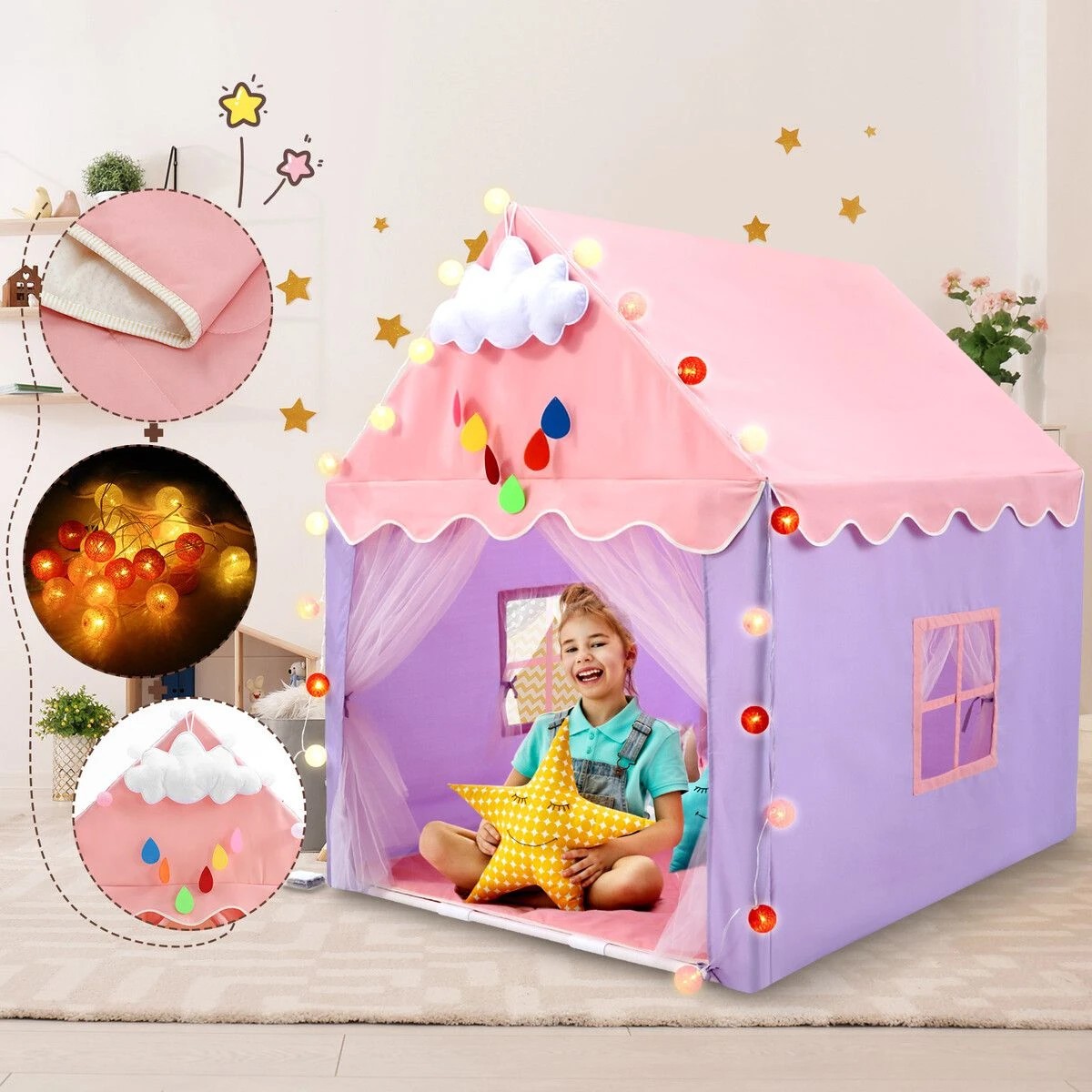 3 AUSWAY Kids Play Tent Playhouse Childrens Princess Castle, 3 of 4
