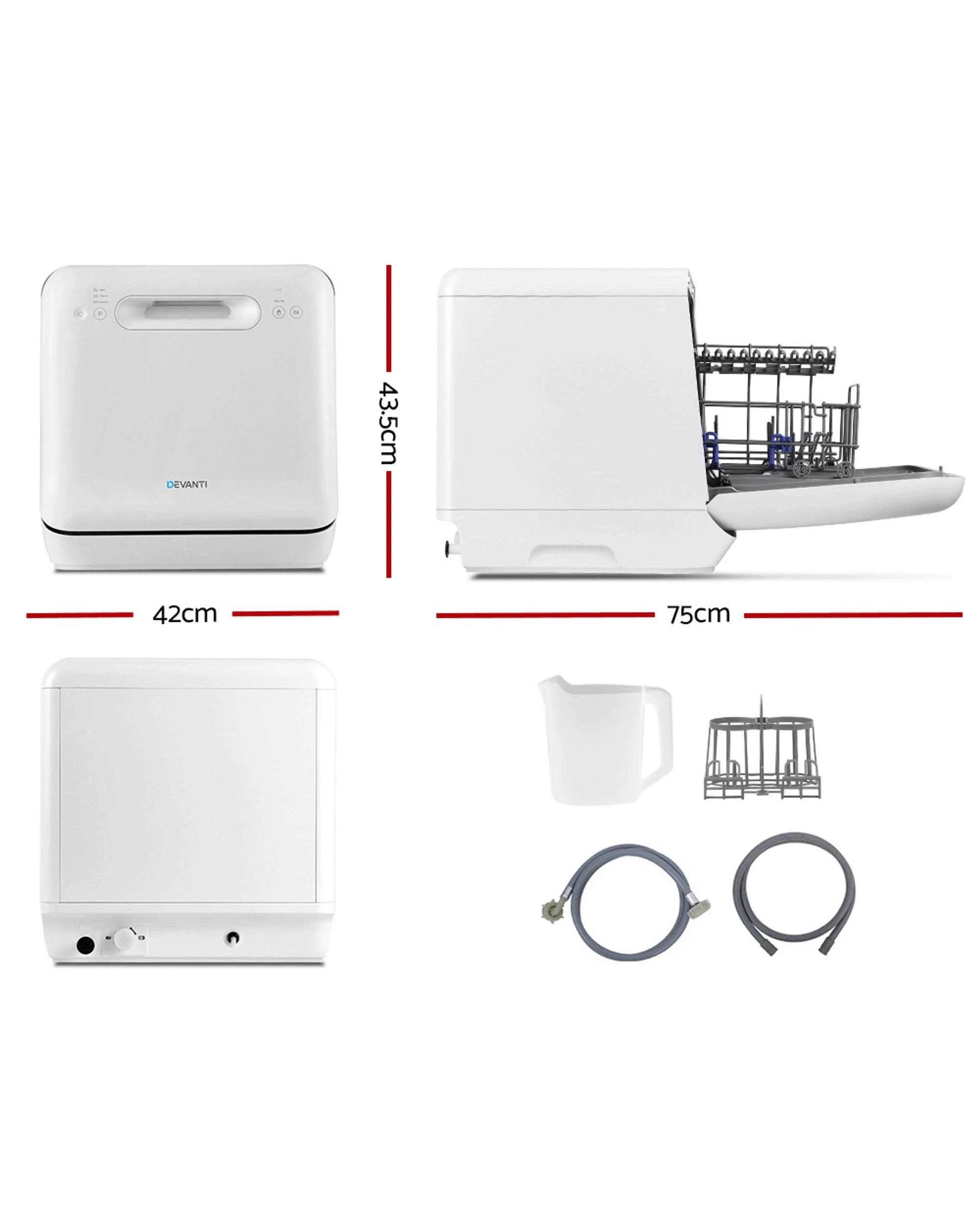 2 Devanti 3 Place Settings Benchtop Dishwasher - White, 2 of 7