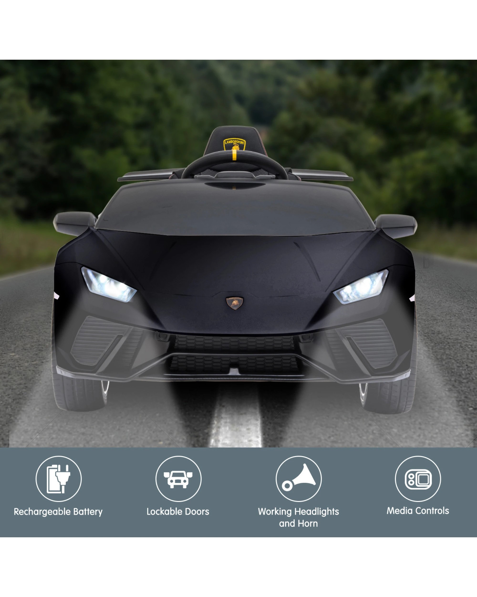 3 Kahuna Lamborghini Performante Kids Electric Ride On Car Black, 3 of 10