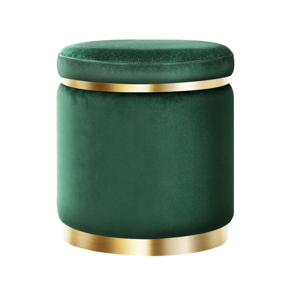 1 Artiss Ottoman Foot Stool Round Velvet Green - Green, 1 of 5