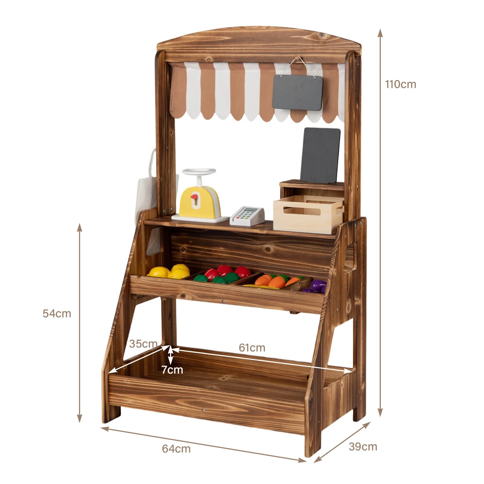 3 Costway Wood Mud Kitchen & Market Stand 2in1 Pretend Playset Planter Box 2 Chalkboard - Brown, 3 of 4