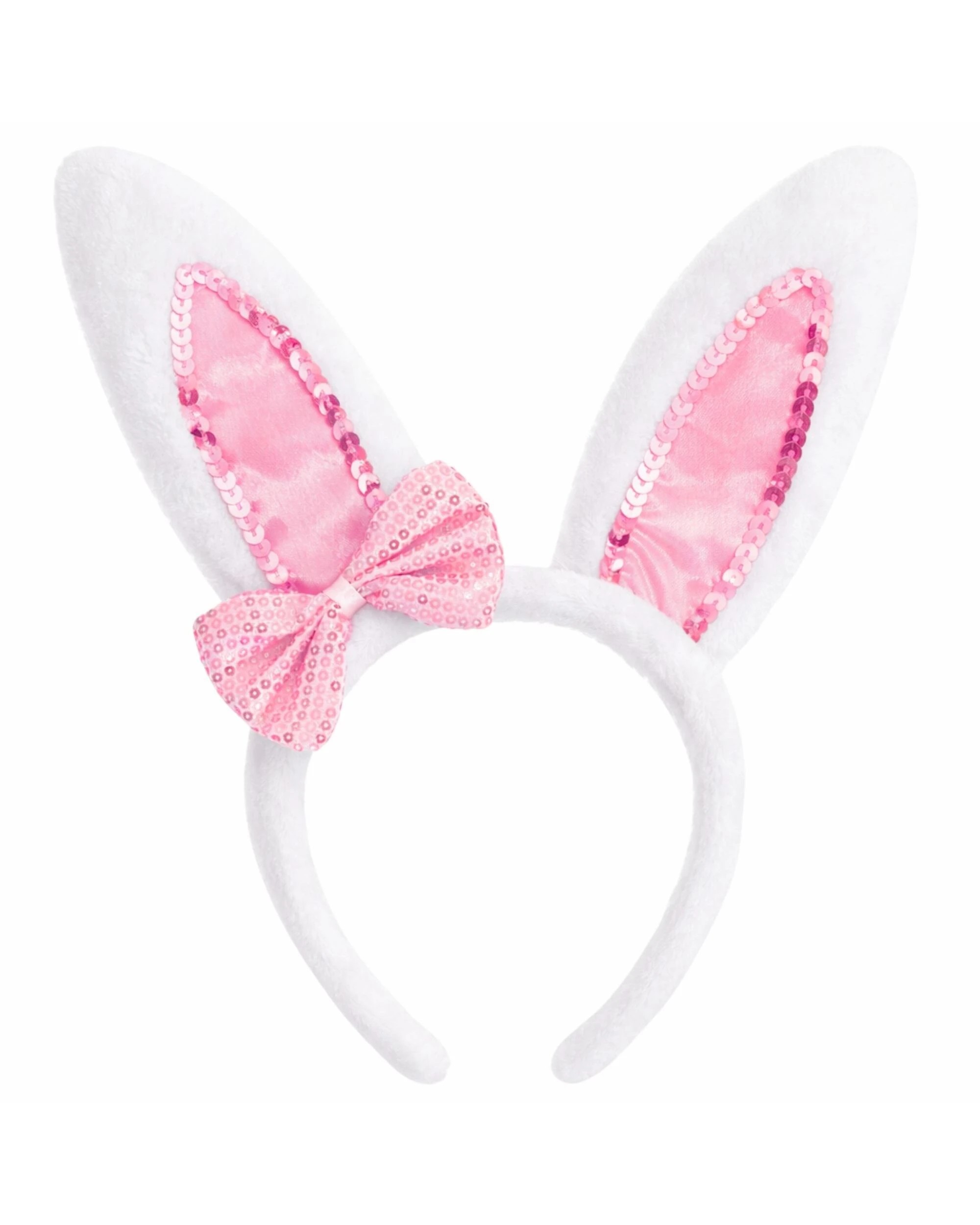 1 JDParty White & Pink Sequin Bow Bunny Ears Headband - White, 1 of 1