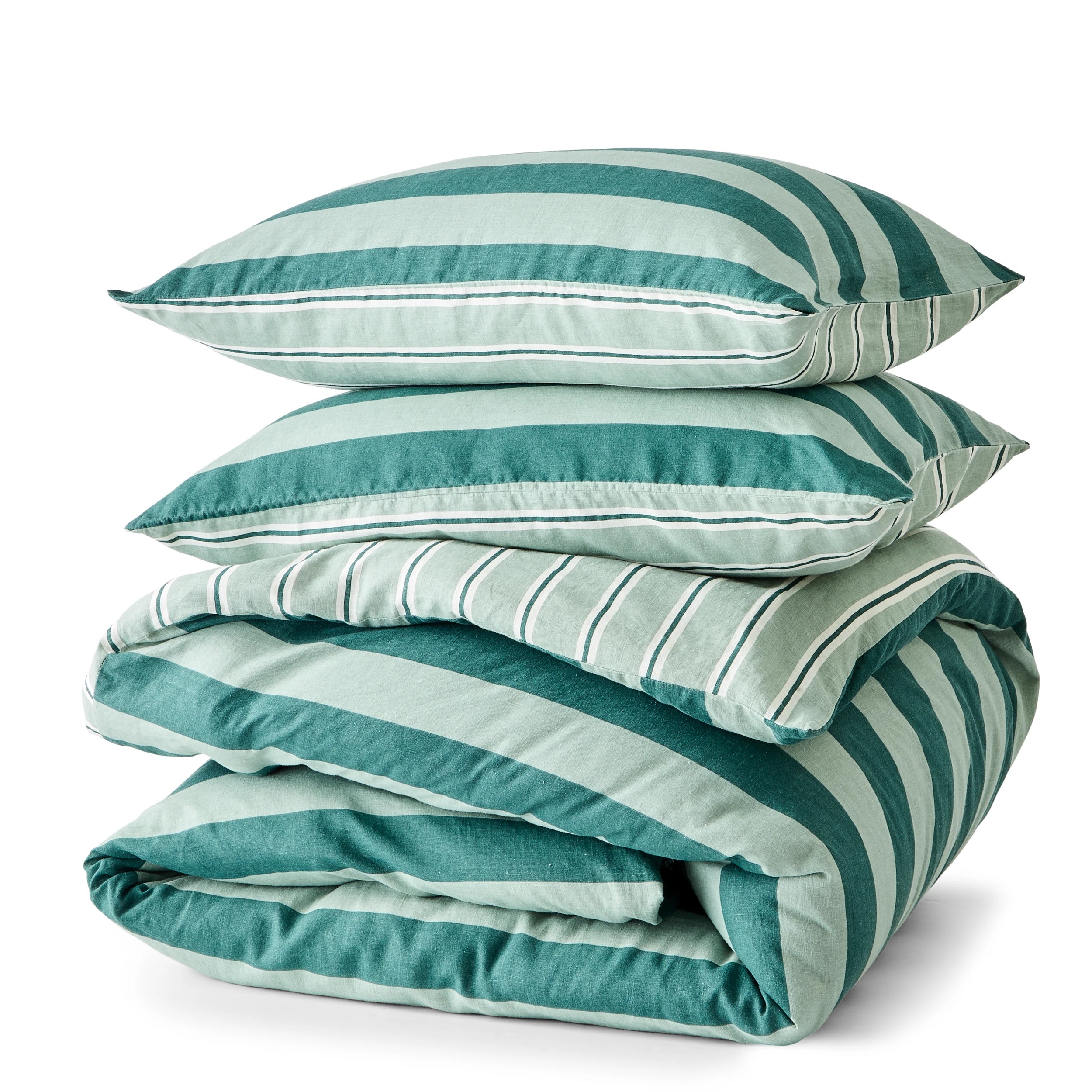 6 Striped Linen Cotton Reversible Quilt Cover Set - Queen Bed, Green, 6 of 8