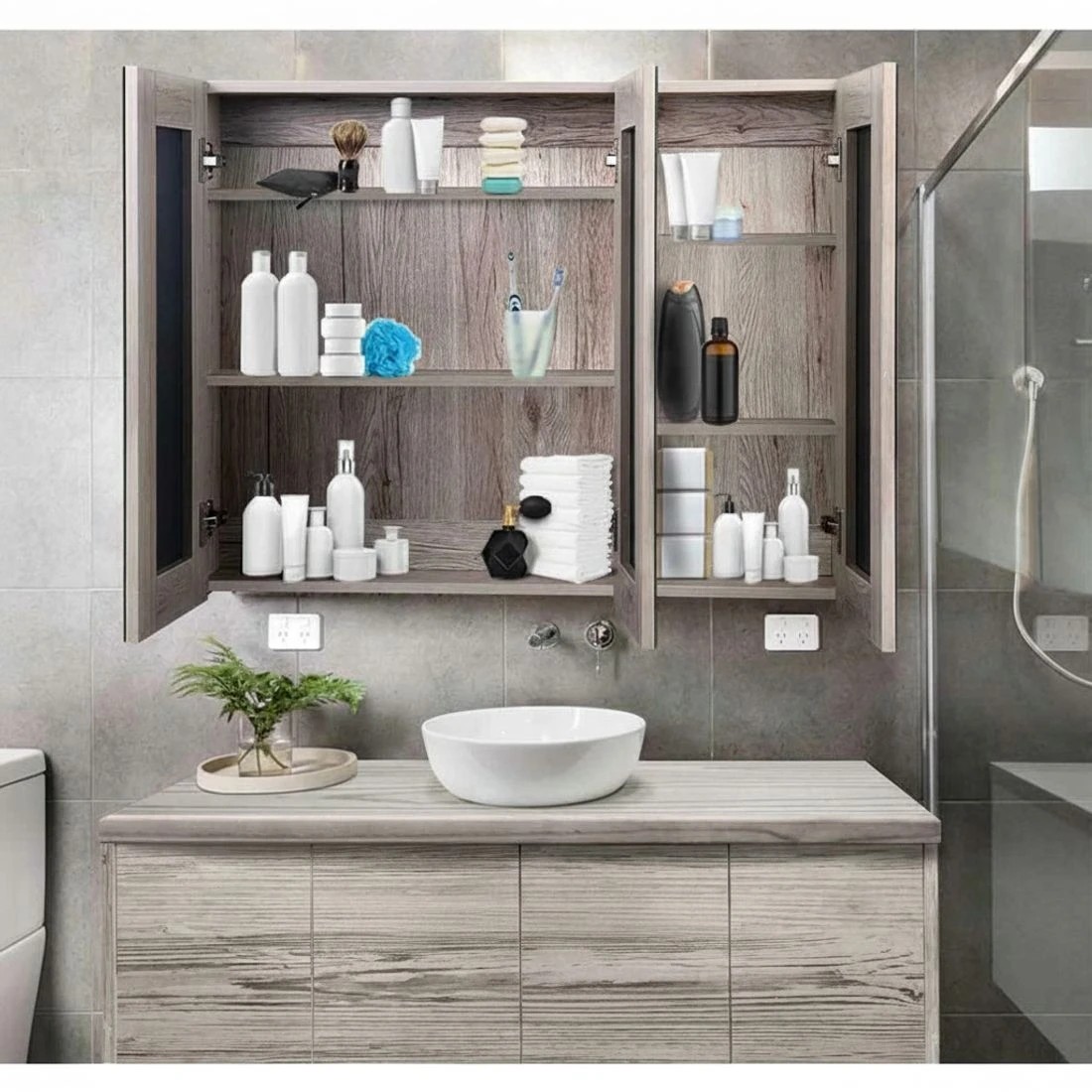 3 Cefito Bathroom Mirror Cabinet 900x720mm Oak - Natural, 3 of 5