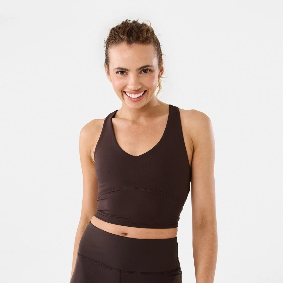 1 Active Womens Ultrasoft Longline Crop Top TUSCAN BROWN, 1 of 8