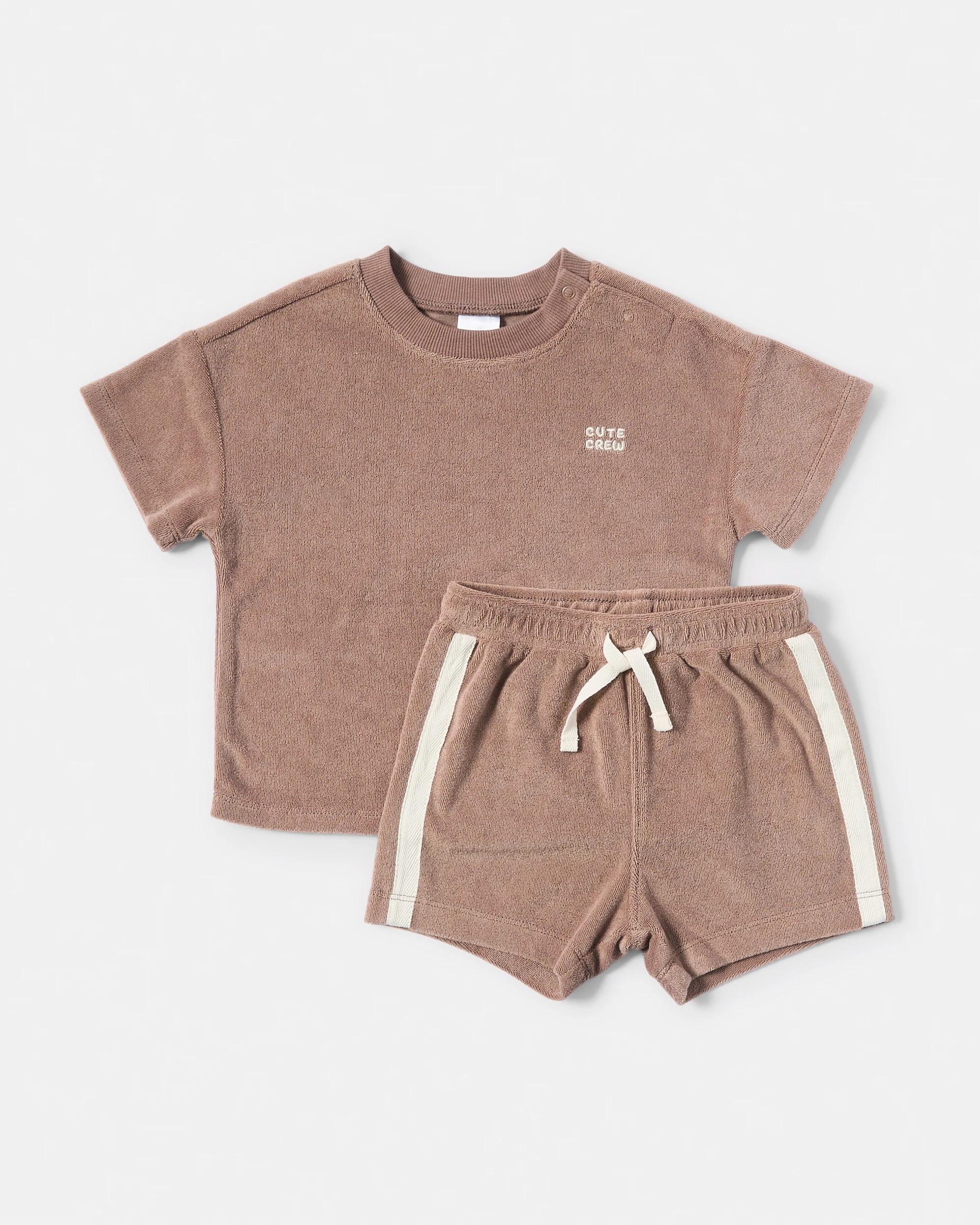 1 2 Piece Short Sleeve Terry Towel Set Brwn Slgn, 1 of 6